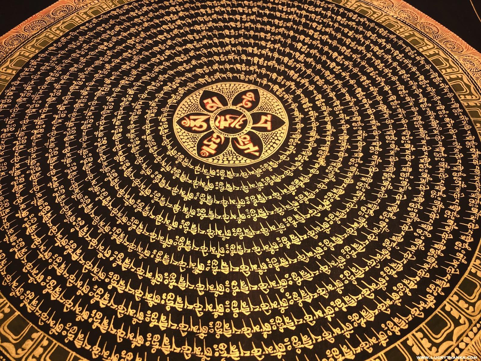 Black and Gold Mandala Thangka from Nepal - Lucky Thanka