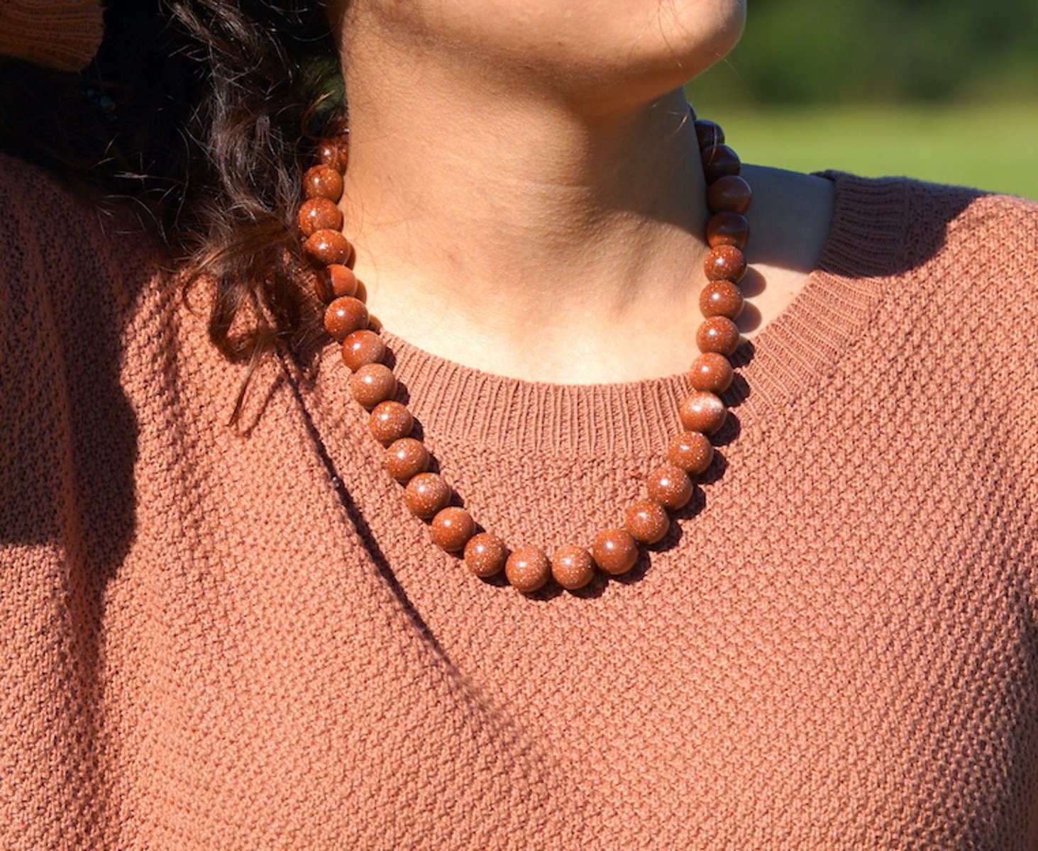 Gold Stone beaded necklace - Lucky Thanka
