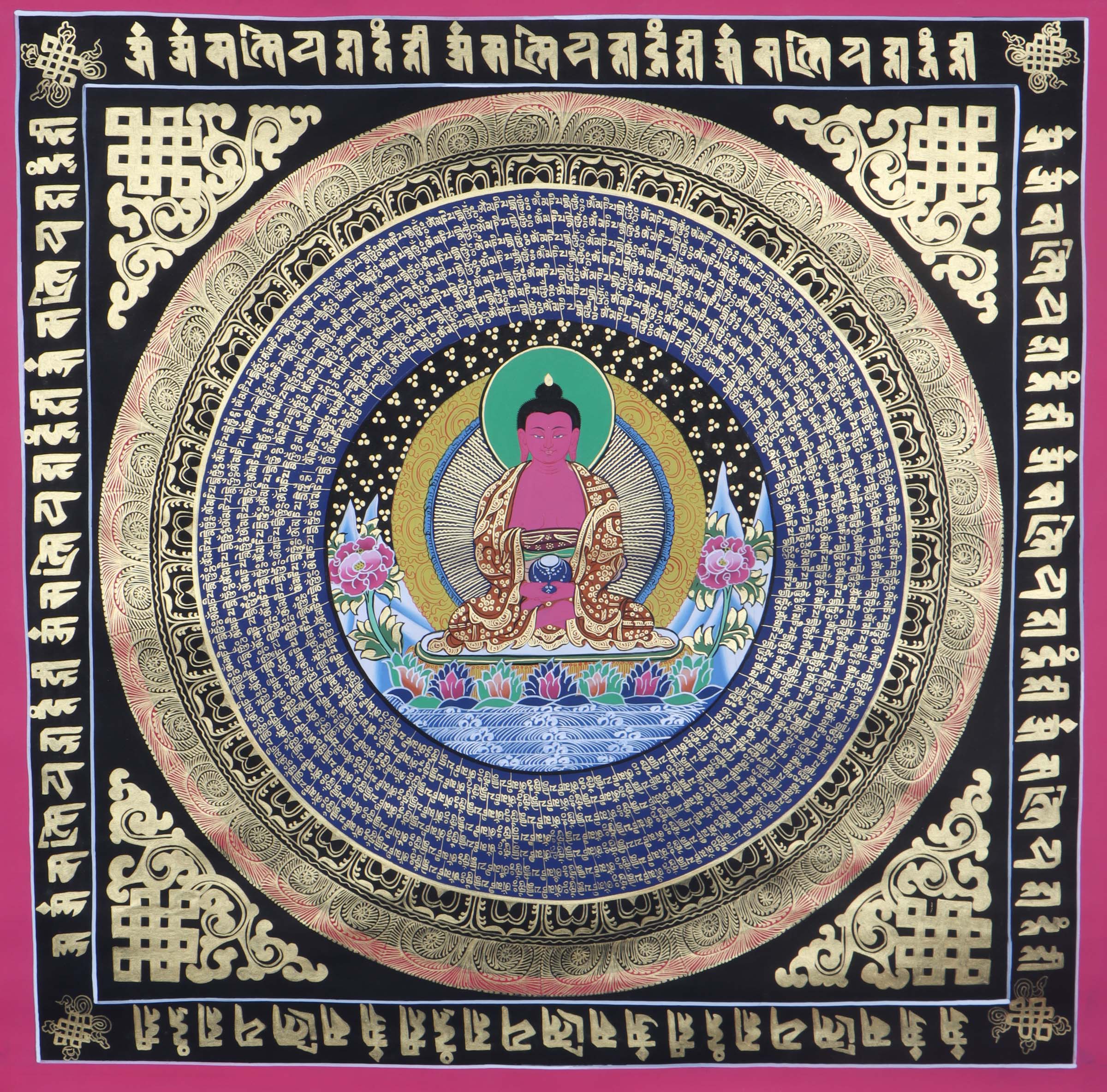 Handpainted Amitabha Buddha Mandala - Best handpainted thangka painting - LuckyThanka