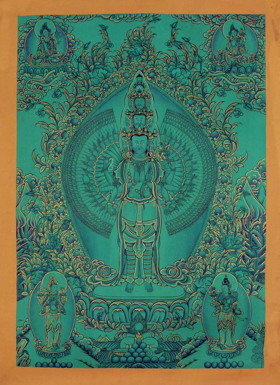 Tibetan Thangka Painting of Avalokiteshvara | Kuanyin - Lucky Thanka