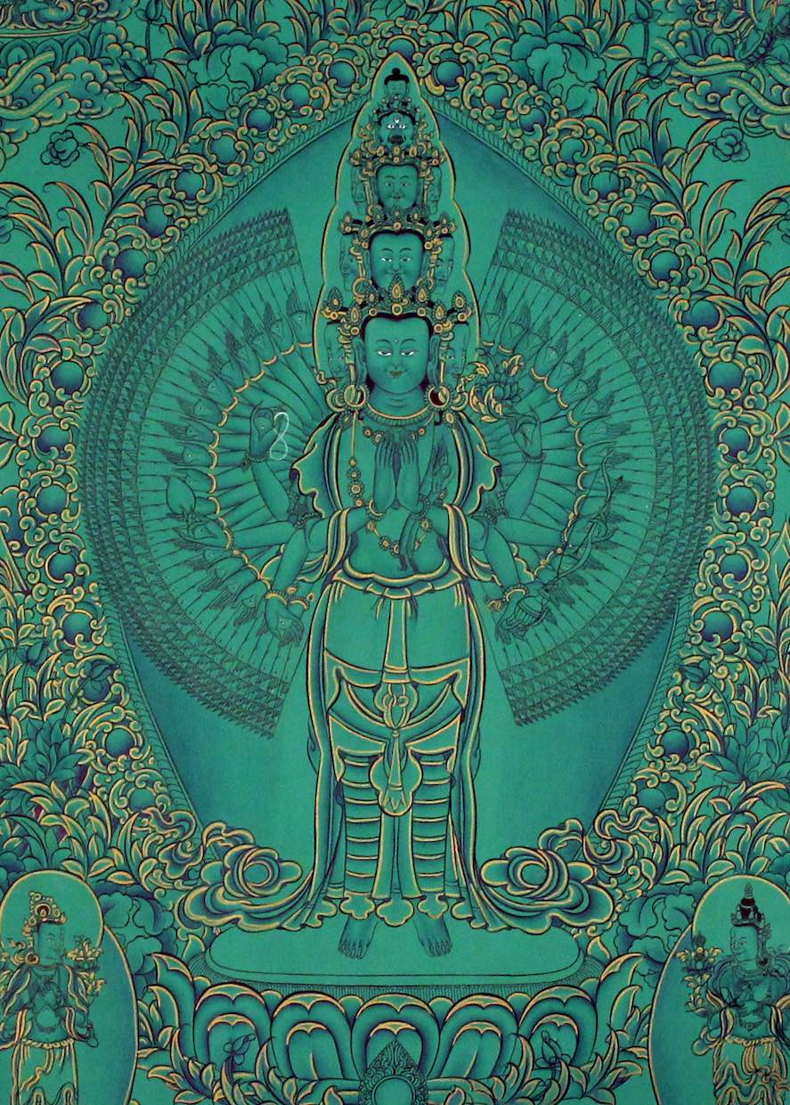 Tibetan Thangka Painting of Avalokiteshvara | Kuanyin - Lucky Thanka