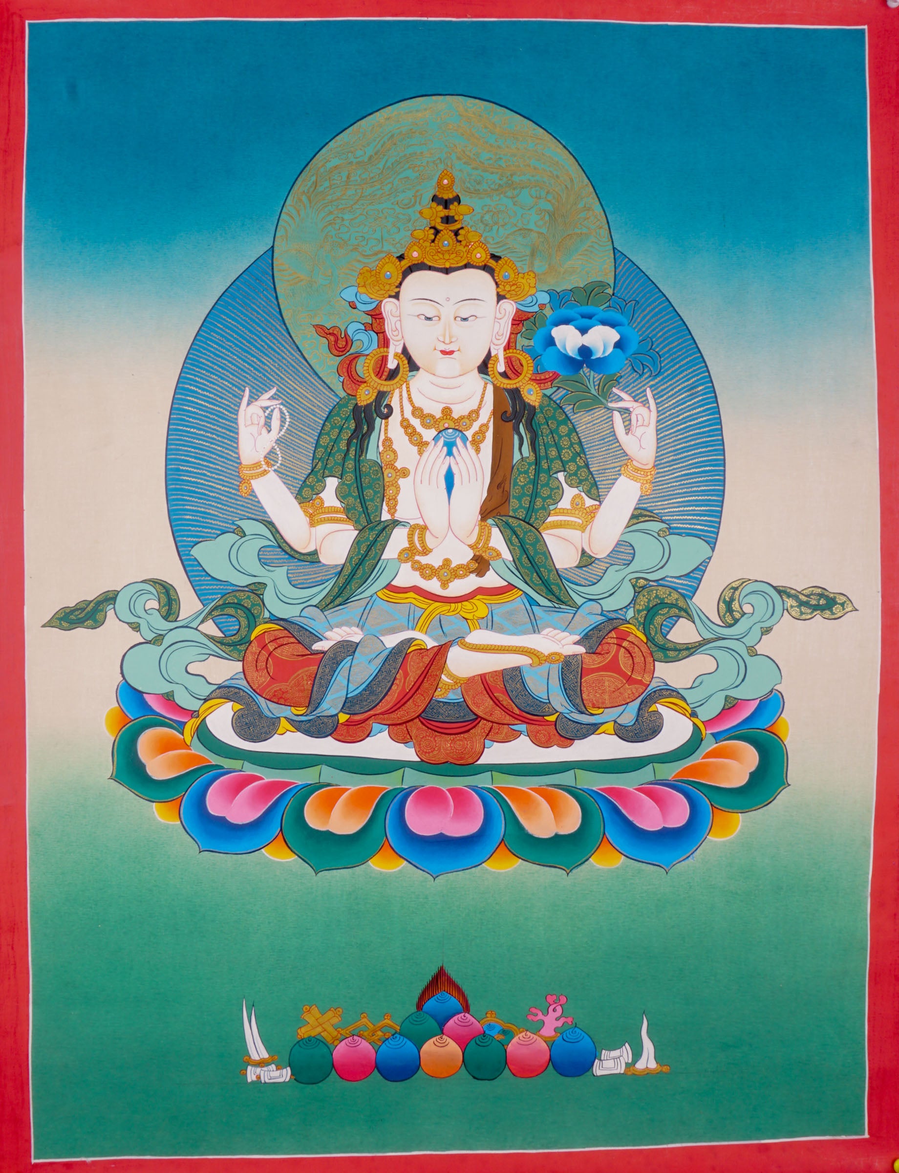Chenrezig Thangka for Decoration or Meditation - Lucky Thanka
