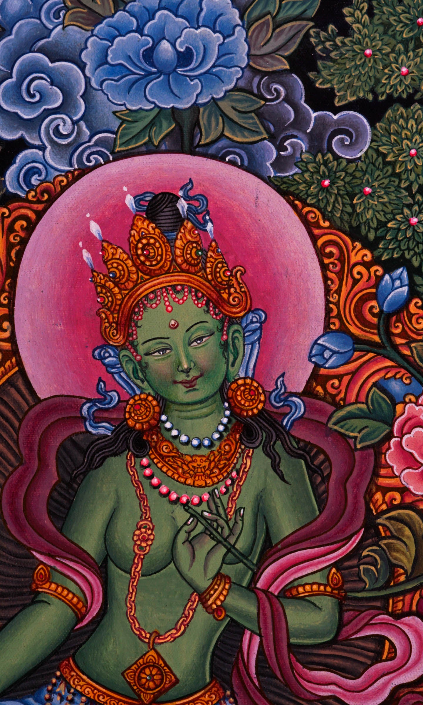 Handpainted Newari Green Tara Thangka - Best handpainted thangka painting - LuckyThanka