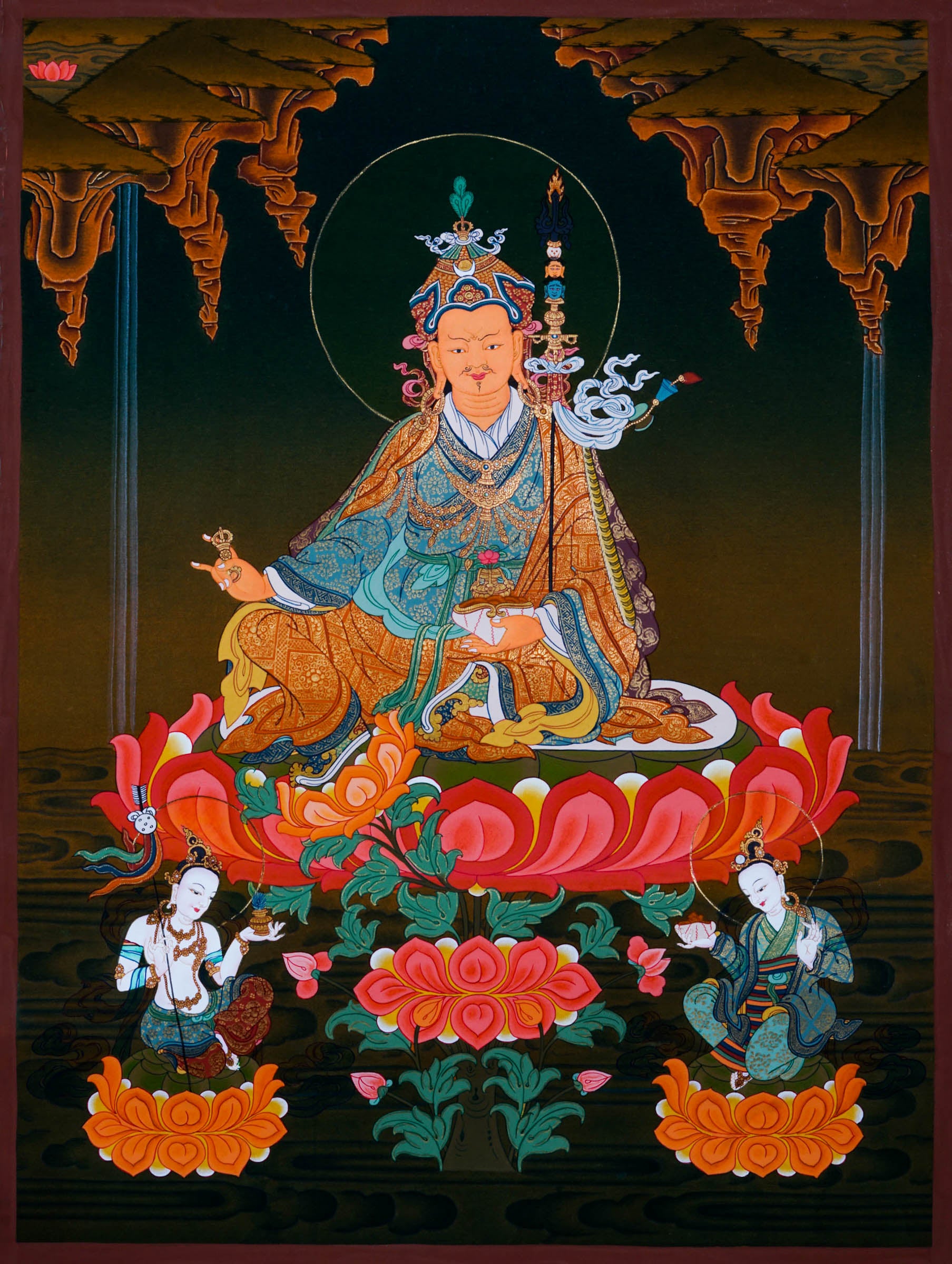 Guru Rinpoche Thangka Painting - - Handpainted Thangka Art - Lucky Thanka