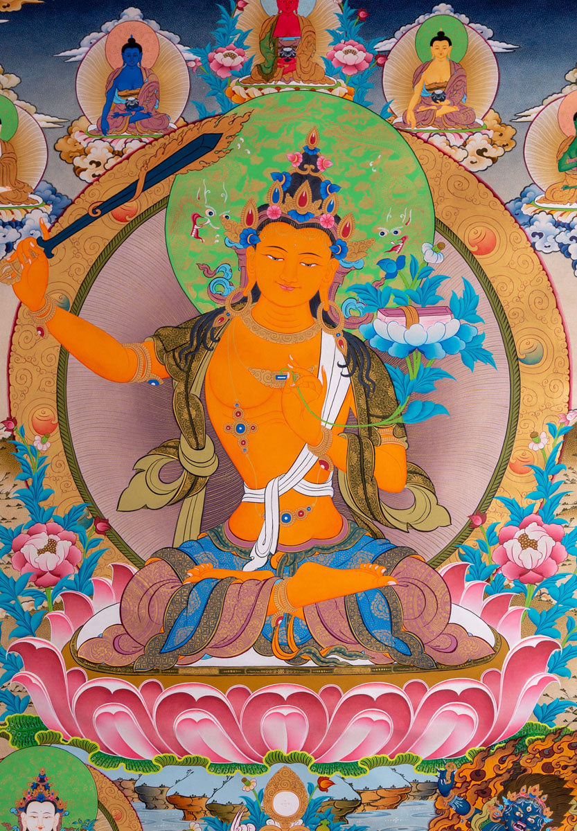 Manjushri Thangka Painting from Nepal - Lucky Thanka