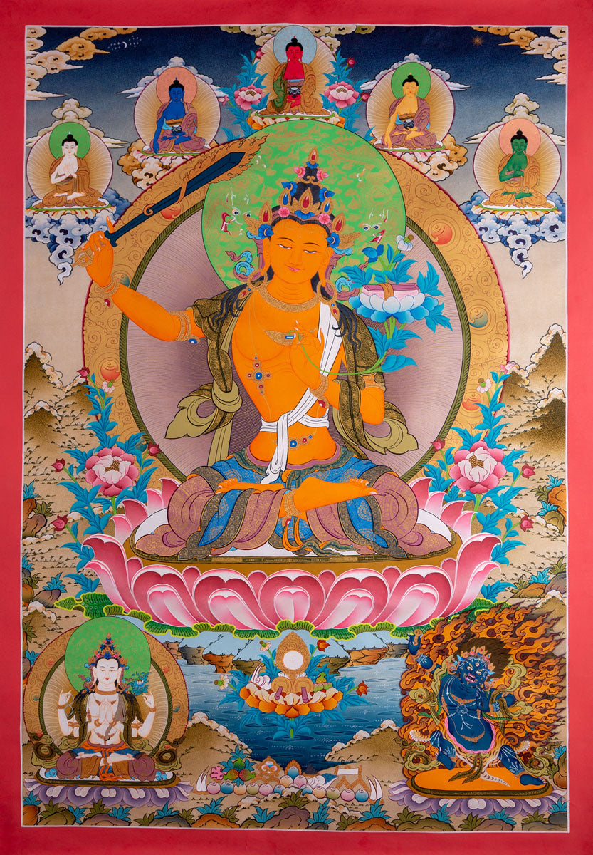 Manjushri Thangka Painting from Nepal - Lucky Thanka
