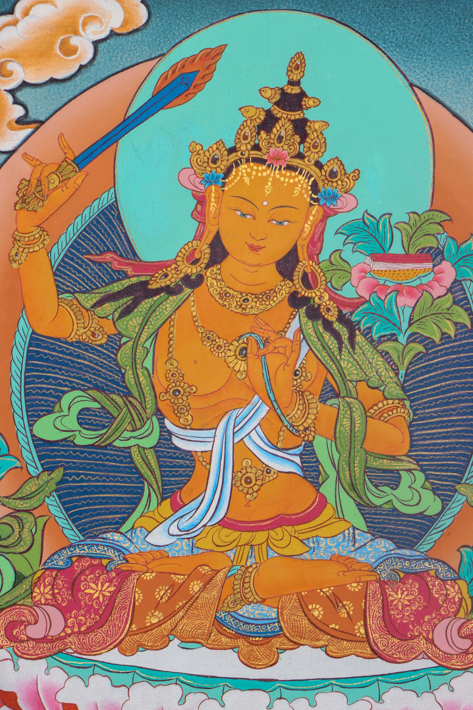 Manjushri holding Prajna Thangka Painting - Lucky Thanka