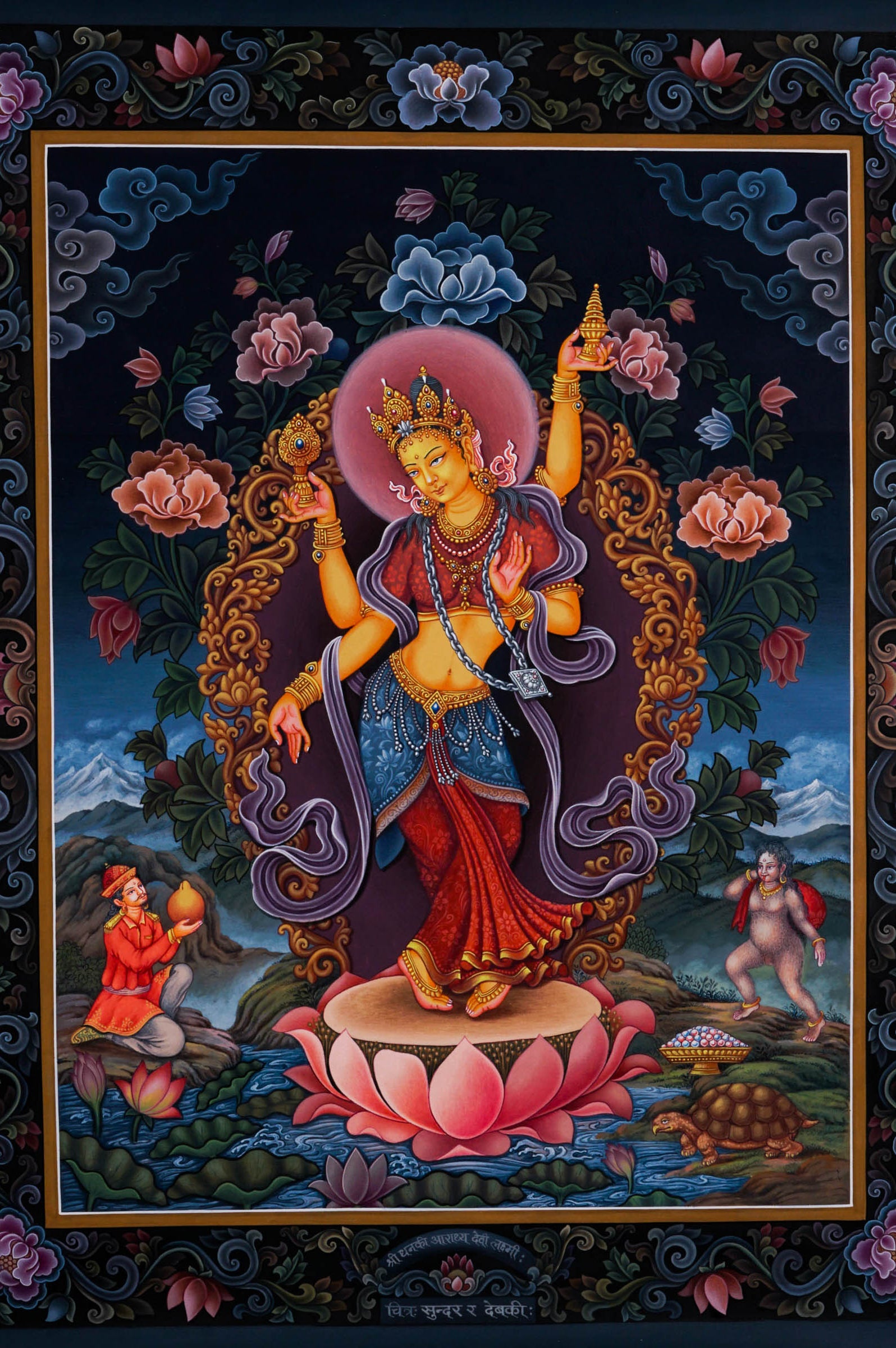 Newari Thangka Painting of Laxmi - - Handmade thangka painting - LuckyThanka