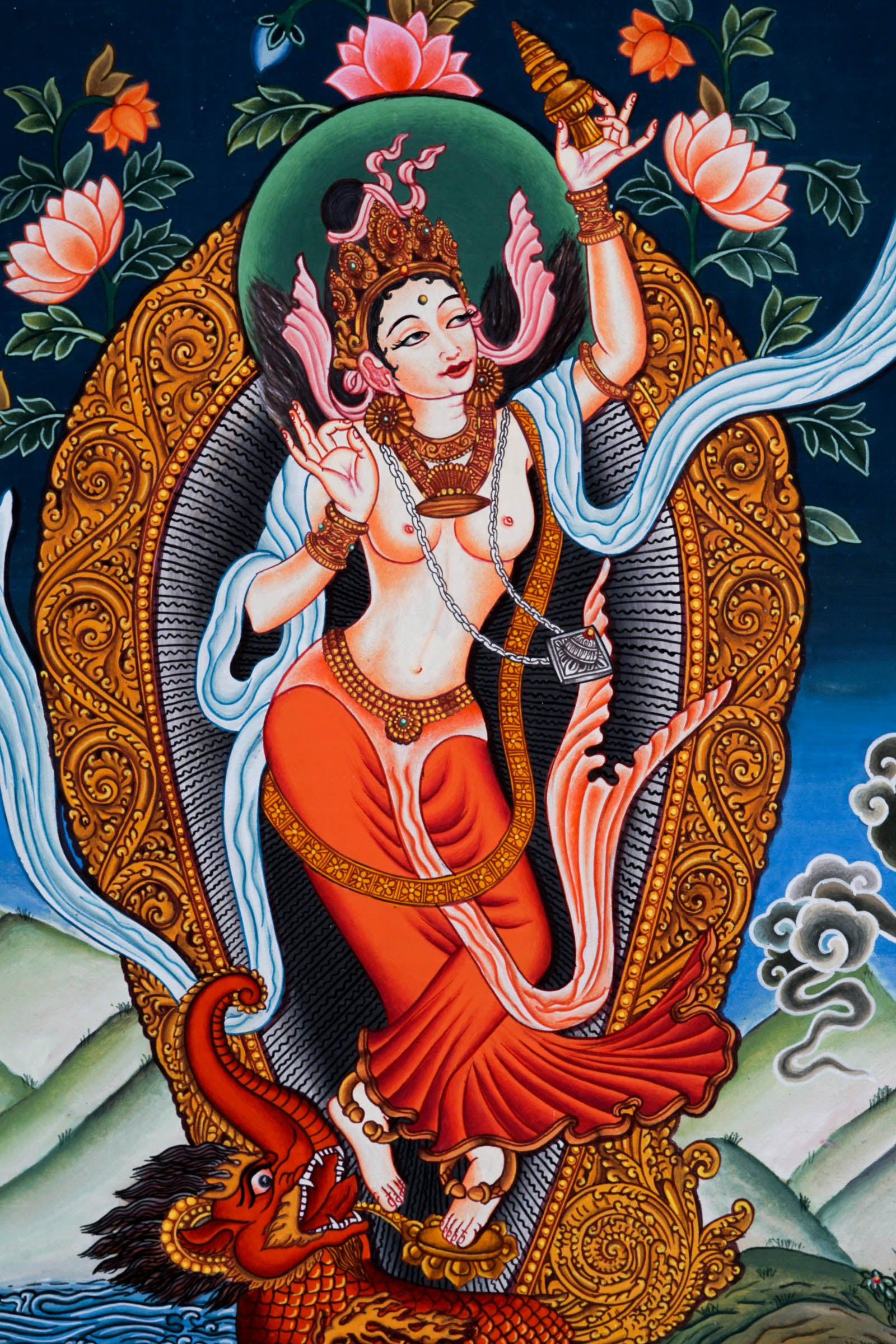 Newari Style - Laxmi Thangka - Best handpainted thangka painting - LuckyThanka