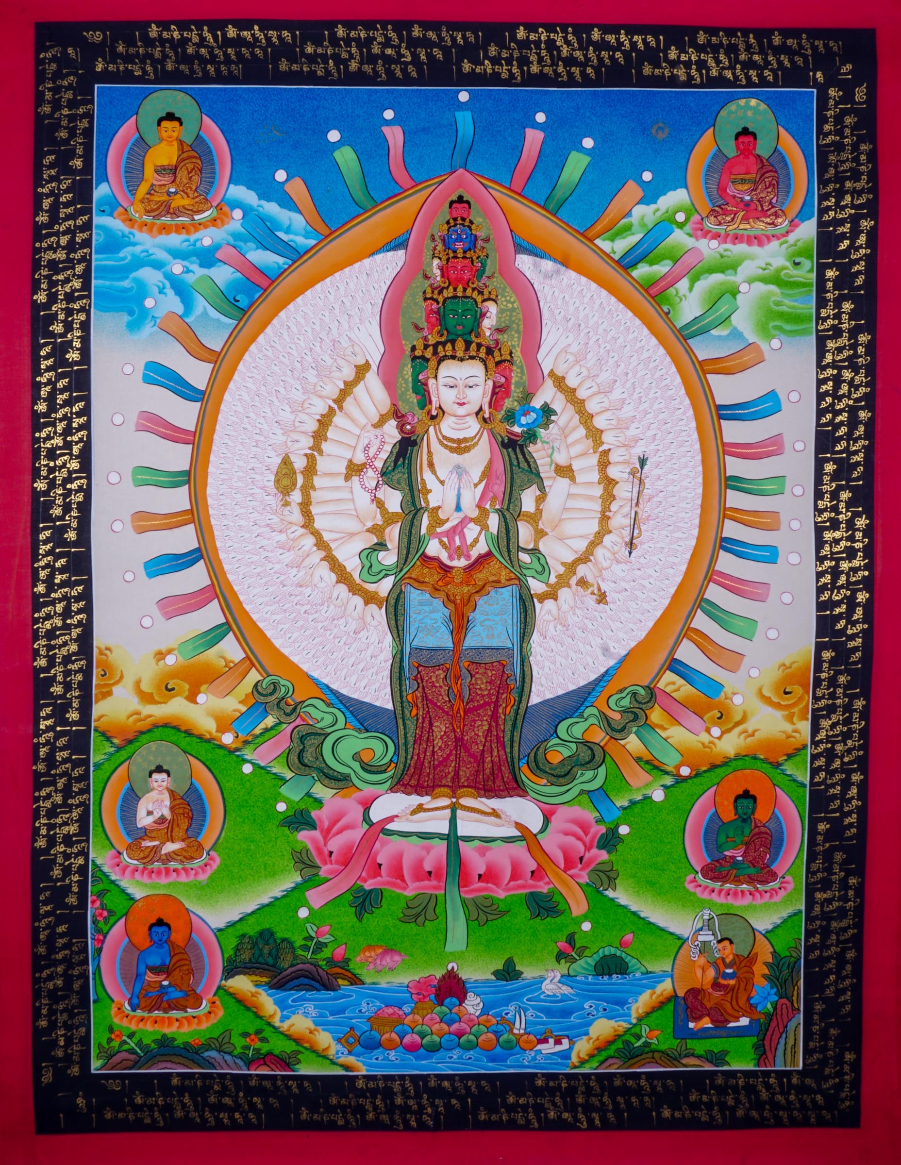 Avalokiteshvara with Mantra - Lucky Thanka