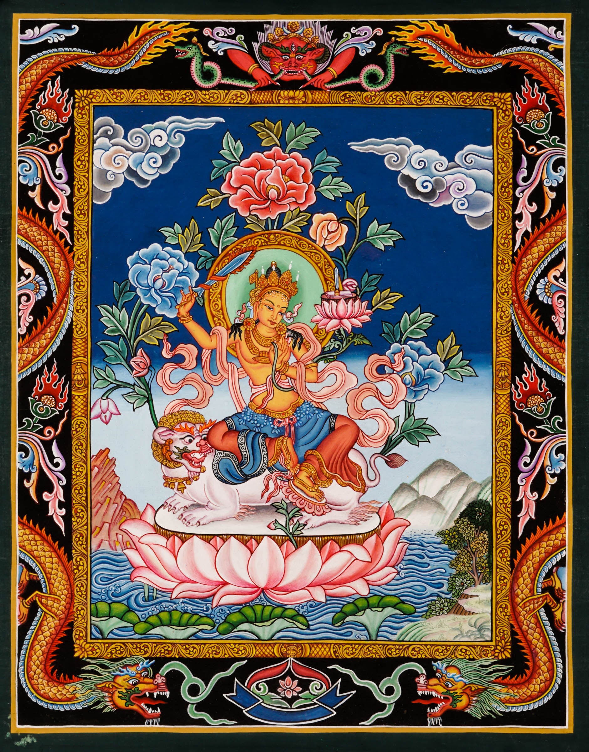 Manjushri Newari Thangka - Best handpainted thangka painting - LuckyThanka