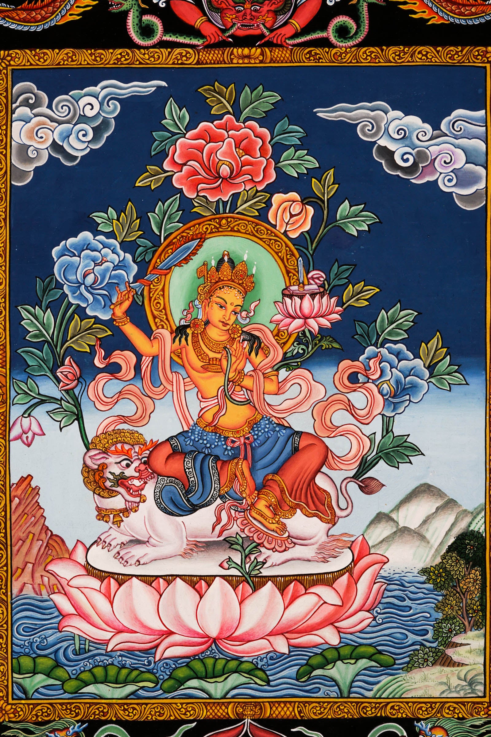 Manjushri Newari Thangka - Best handpainted thangka painting - LuckyThanka
