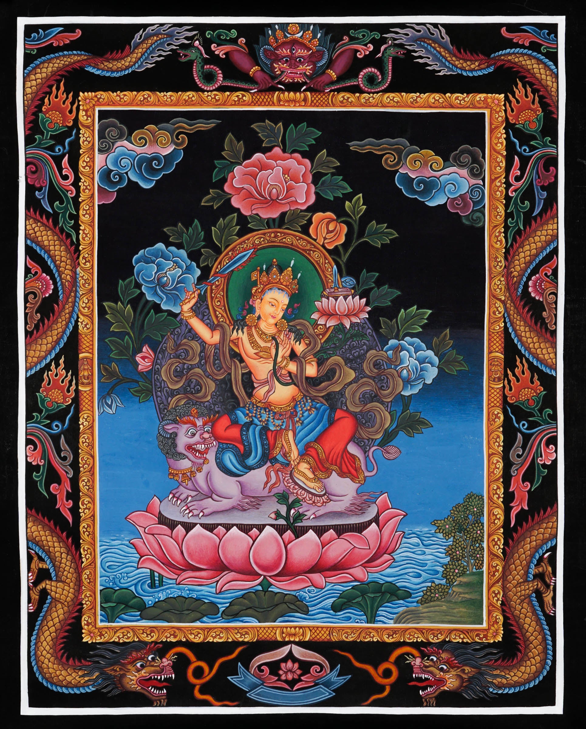 Manjushri Newari Thangka - Best handpainted thangka painting - LuckyThanka