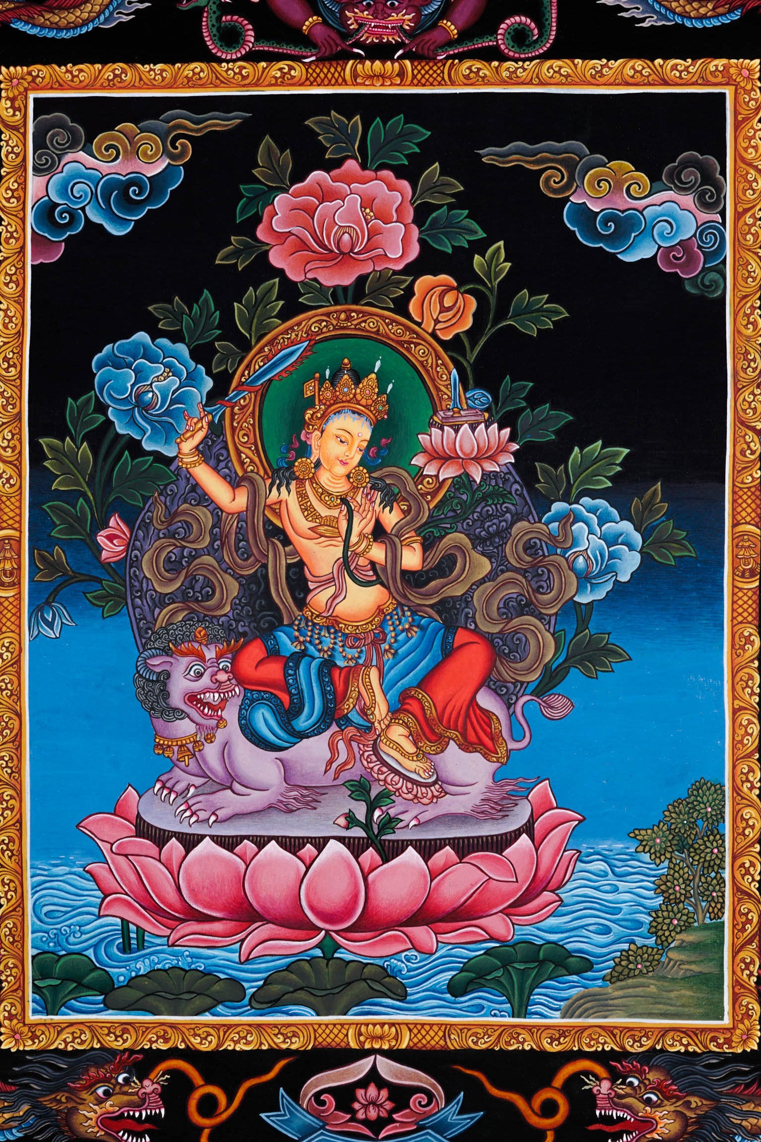 Manjushri Newari Thangka - Best handpainted thangka painting - LuckyThanka