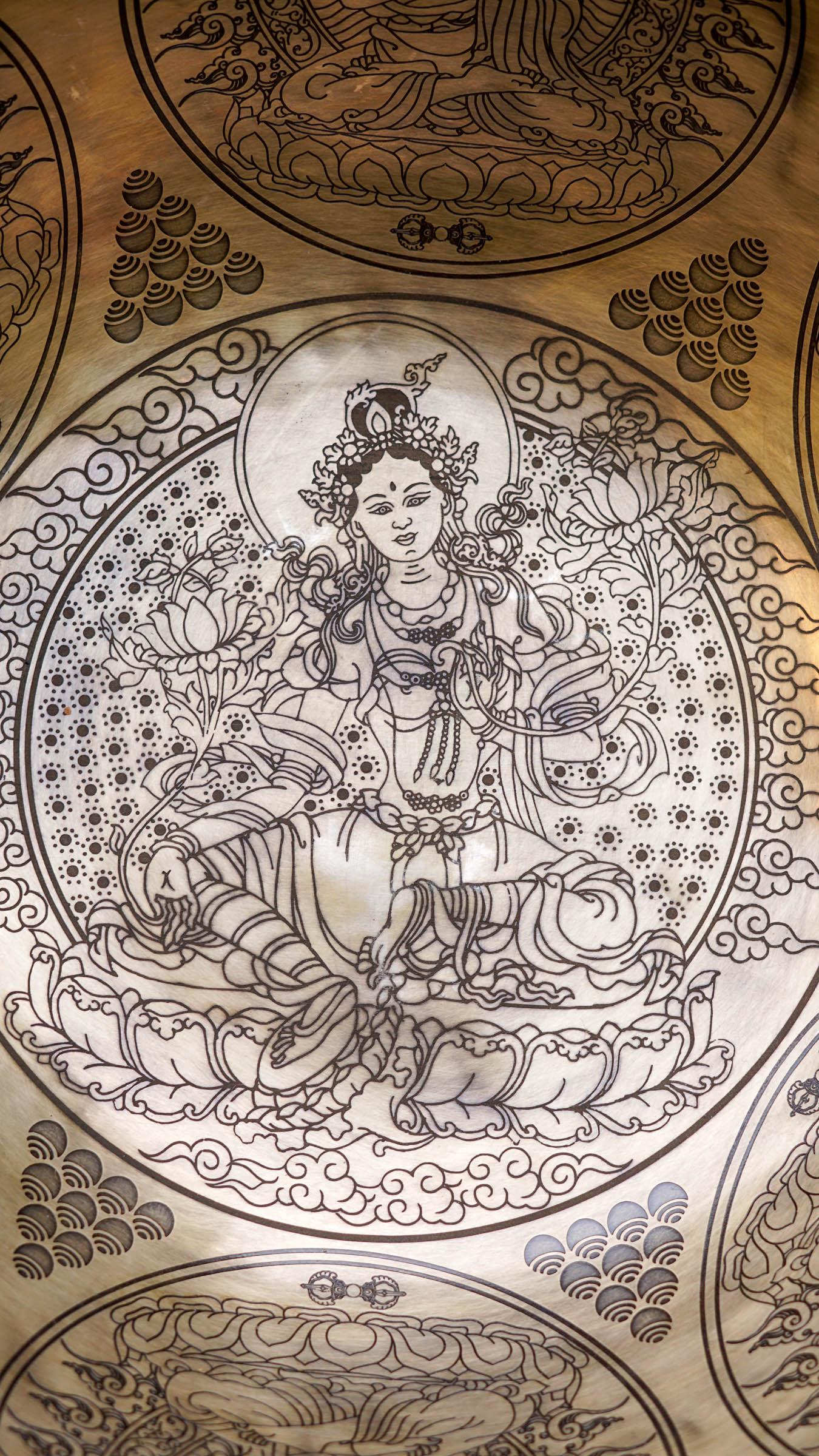 Green Tara Carved Singing Bowl - Handcrafted by skillful artisan - Lucky Thanka