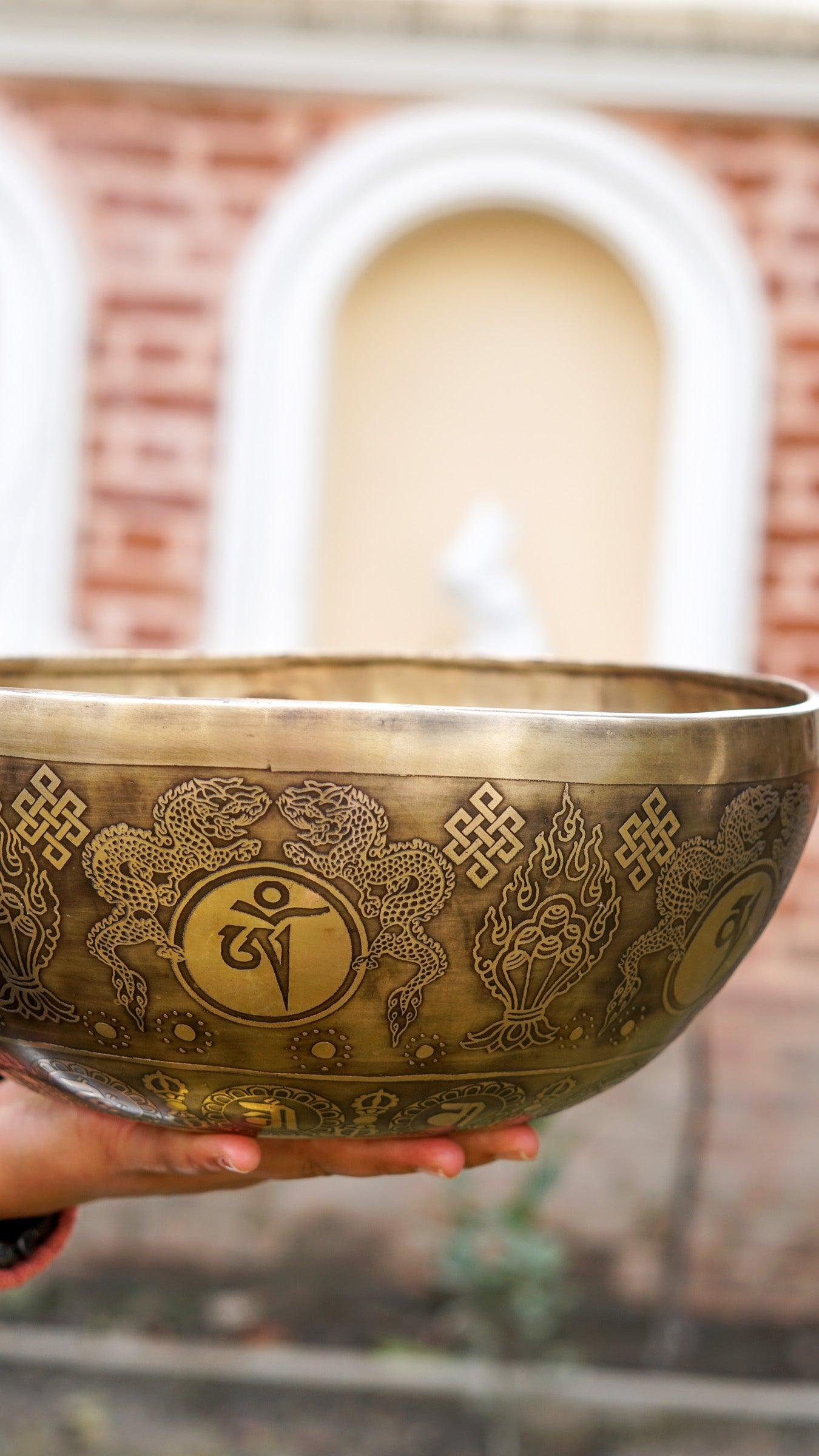 Green Tara Carved Singing Bowl - Handcrafted by skillful artisan - Lucky Thanka