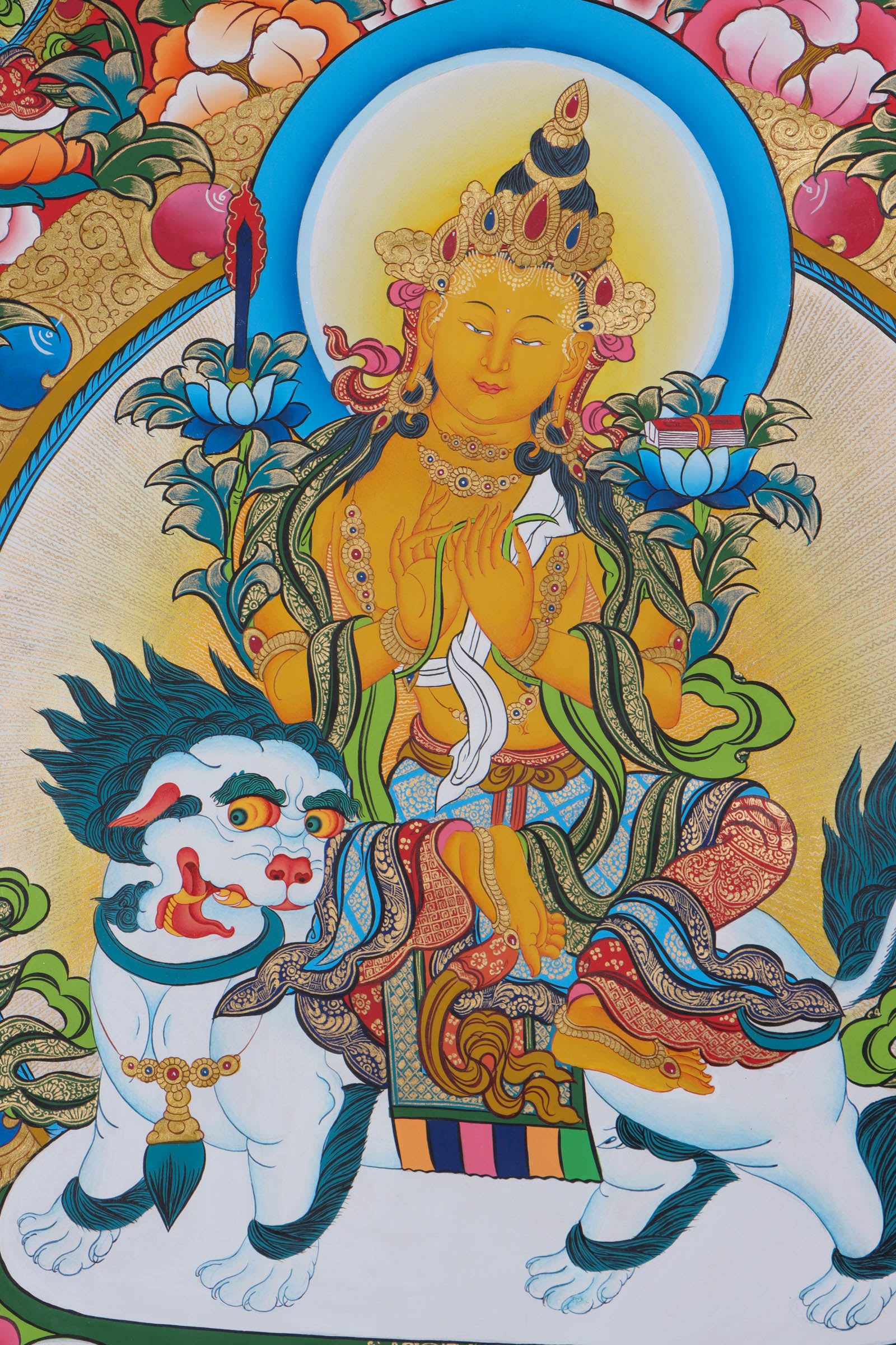 Singh Manjushri Thangka - Handpainted Thangka - Lucky Thanka