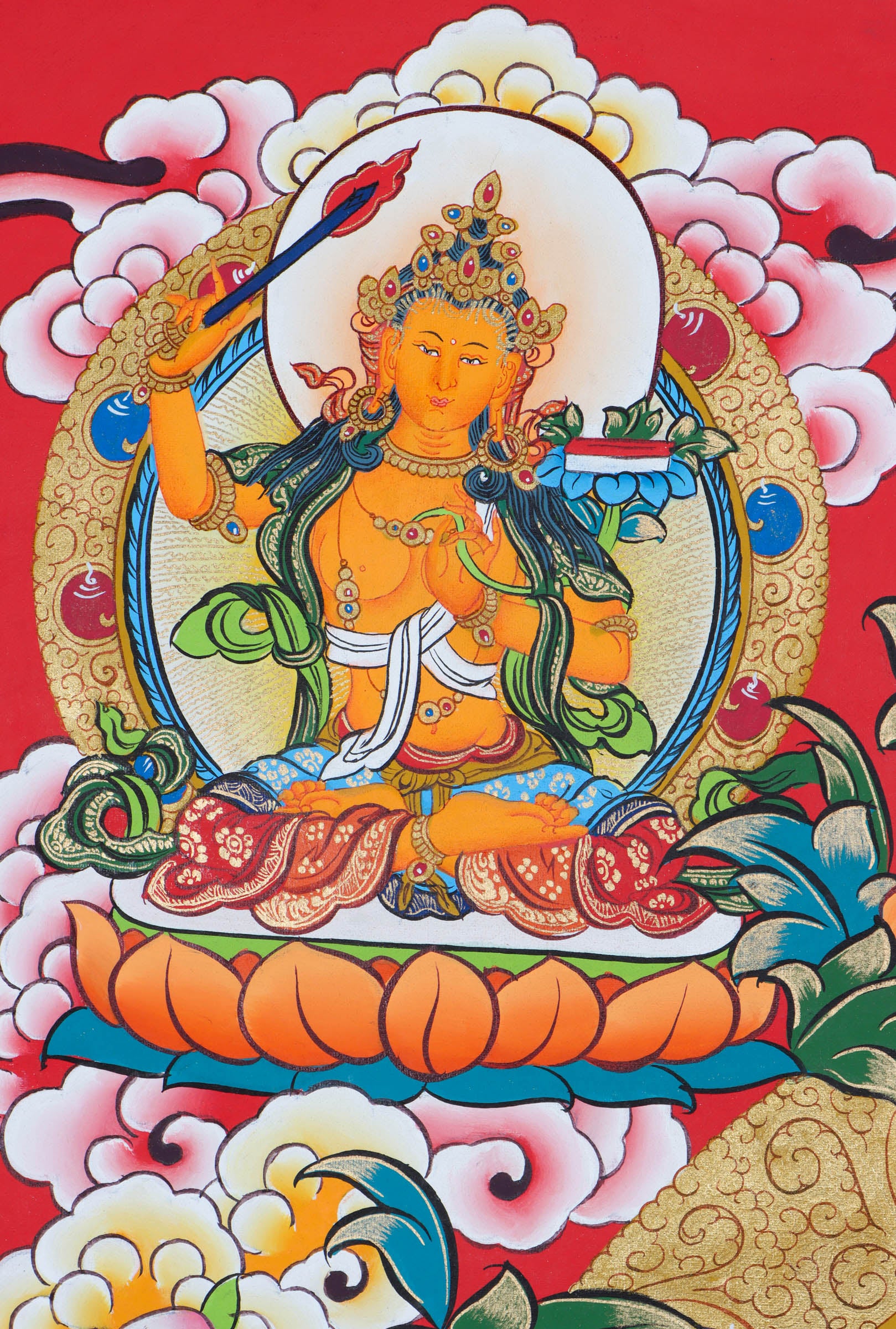 Singh Manjushri Thangka - Handpainted Thangka - Lucky Thanka