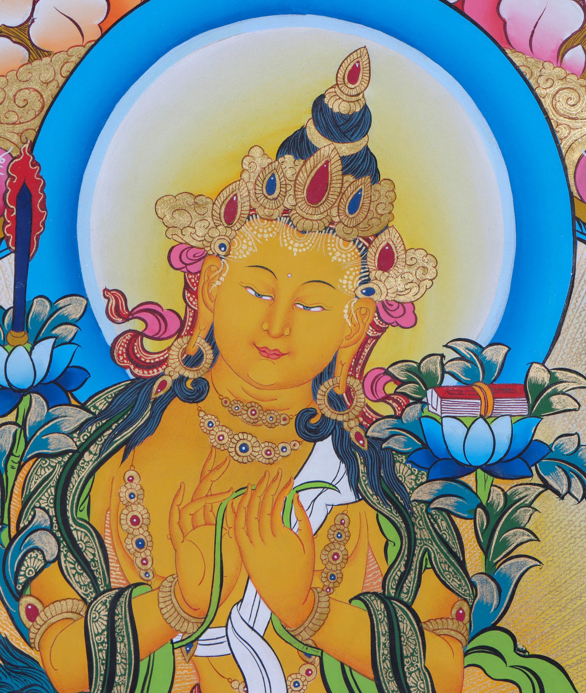 Singh Manjushri Thangka - Handpainted Thangka - Lucky Thanka
