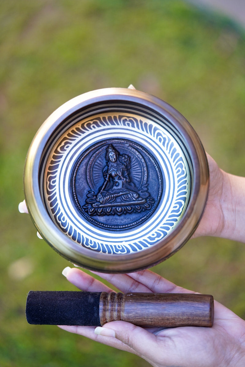 Singing Bowl with White Tara Engraved - Lucky Thanka