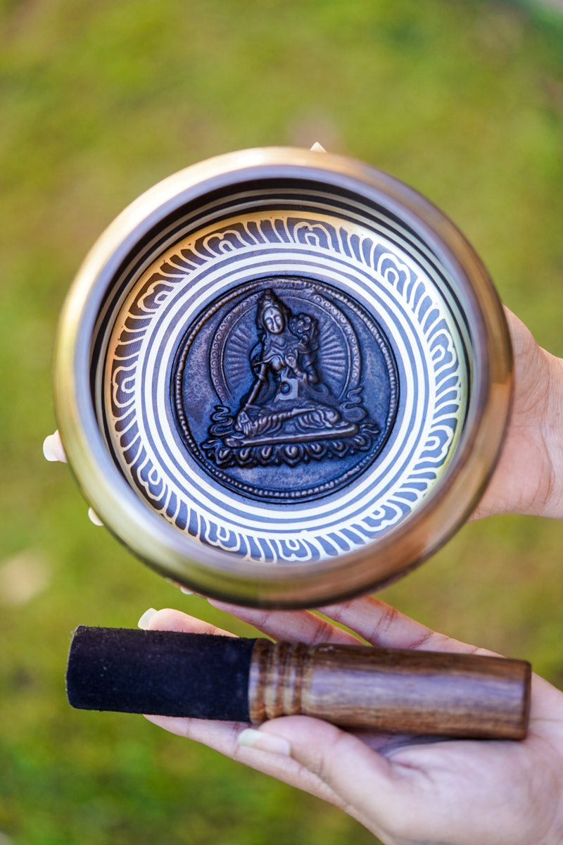 Singing Bowl with White Tara Engraved - Lucky Thanka
