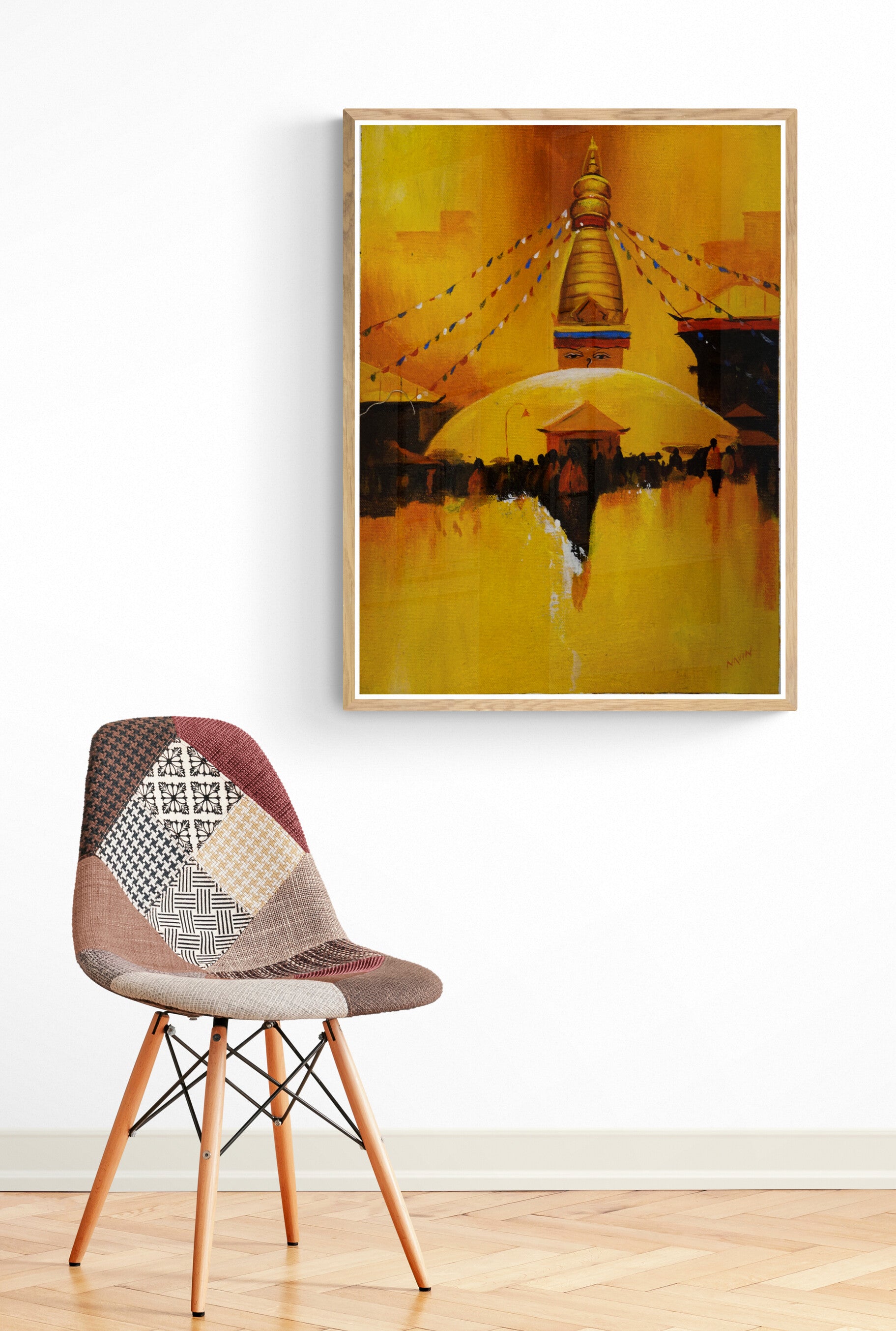 Beautiful Painting of Swayambhunath also known as Monkey Temple- Hand Painted Nepalese Painting - Best for room decoration