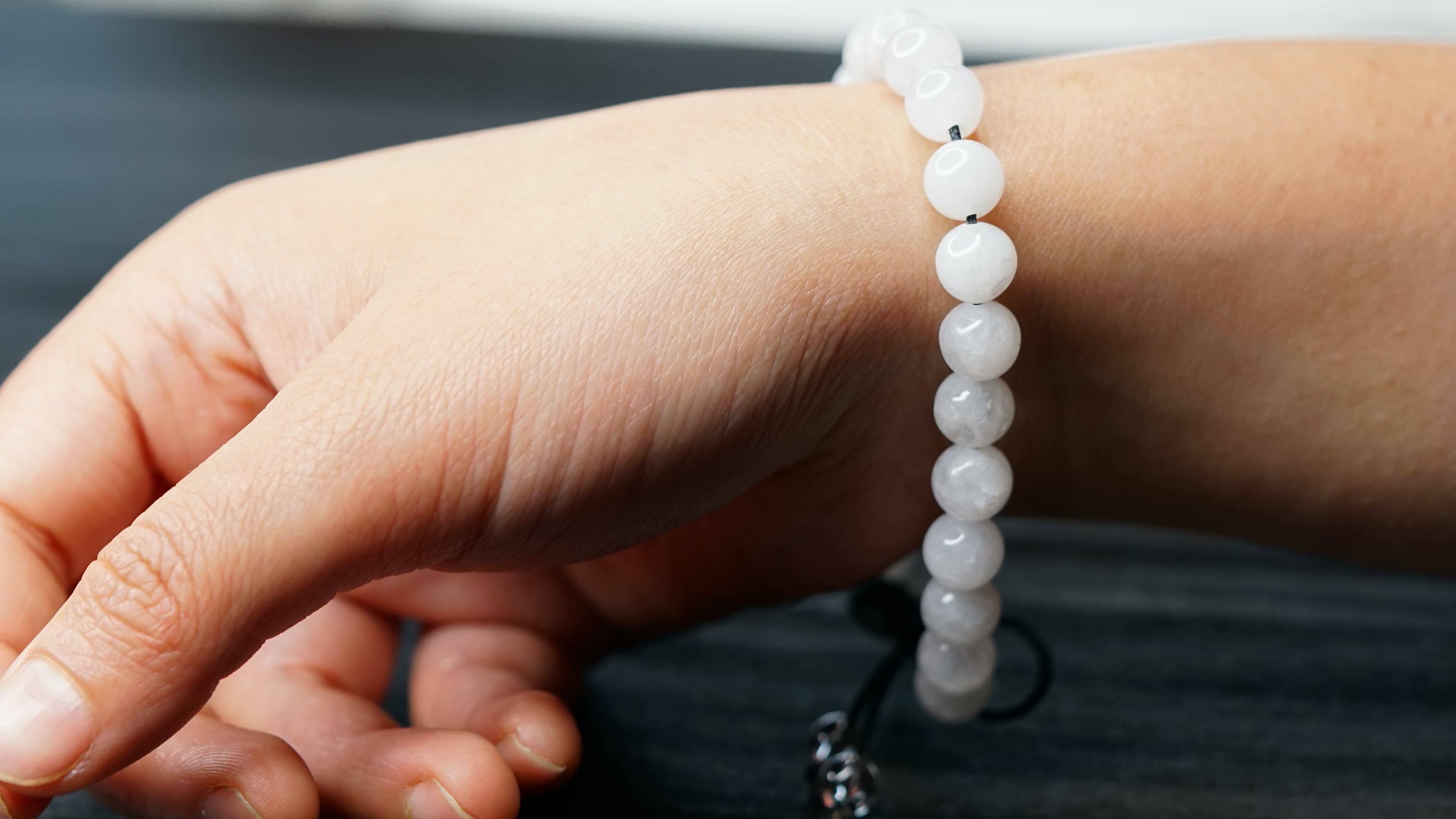 White Jade Stretchable Bracelet - Lucky Thanka