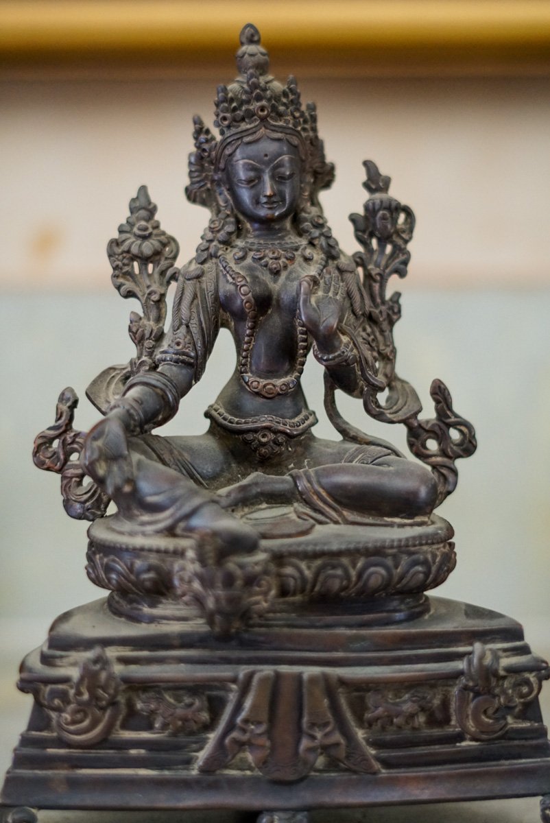 Copper Oxidized Green Tara Statue - Lucky Thanka