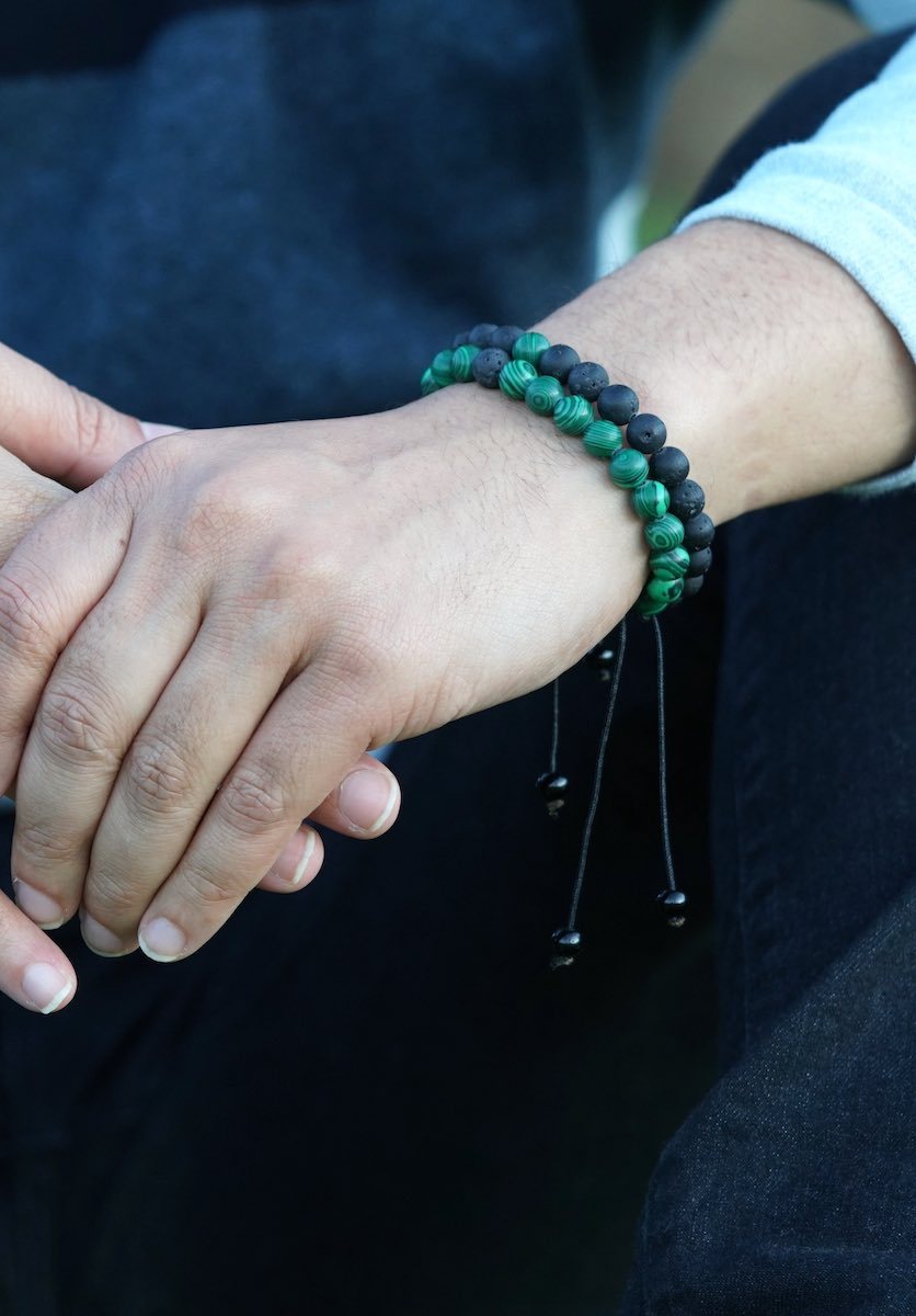 Malachite with Lava Handmade Wrist Bracelet | 100% Natural Stone - Lucky Thanka