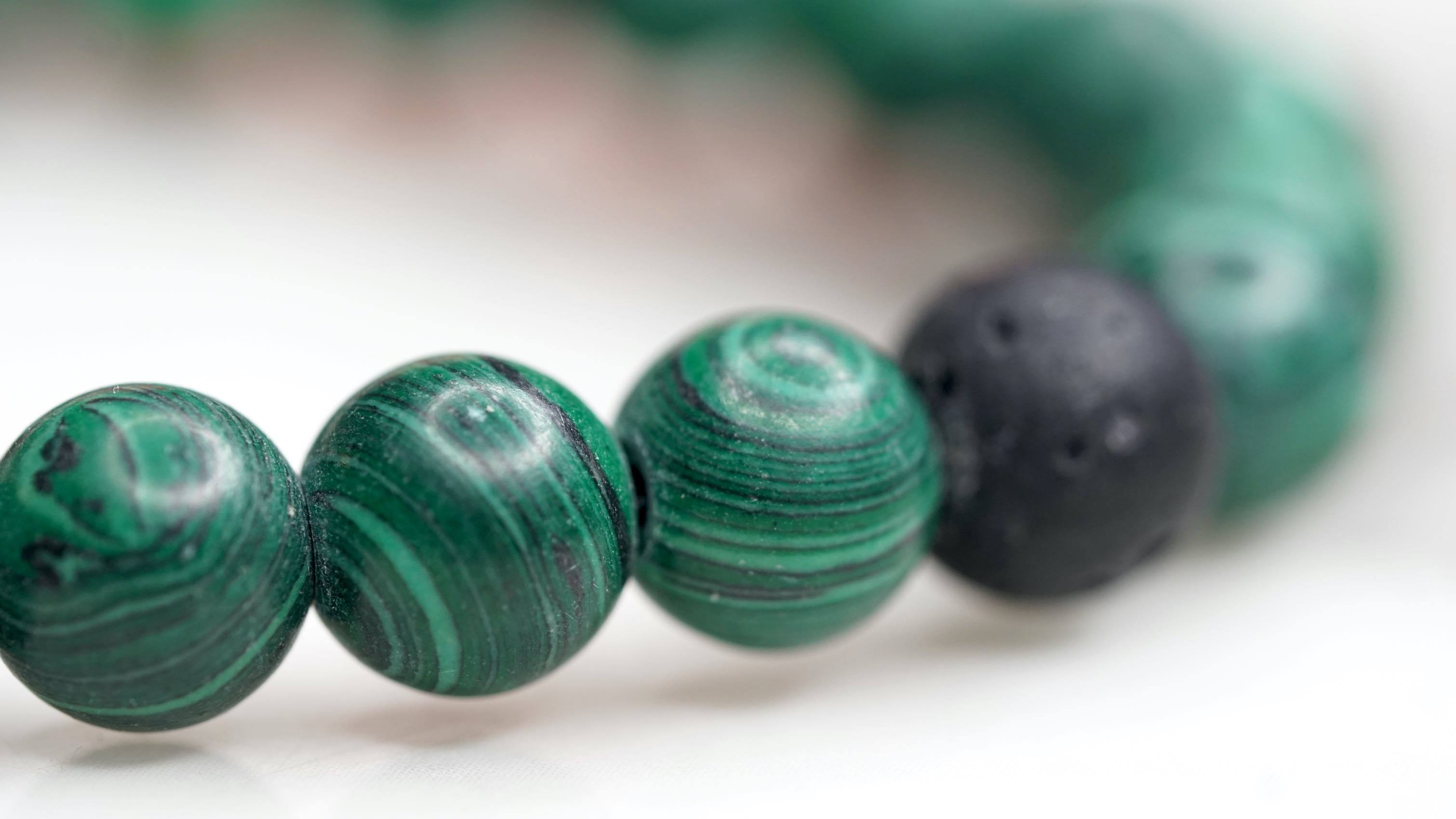 Malachite with Lava Handmade Wrist Bracelet | 100% Natural Stone - Lucky Thanka