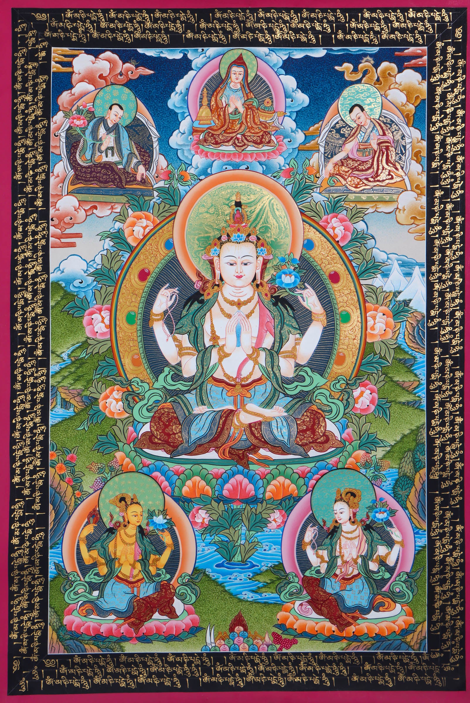 4 Arm Chengresi Thangka Painting - Lucky Thanka