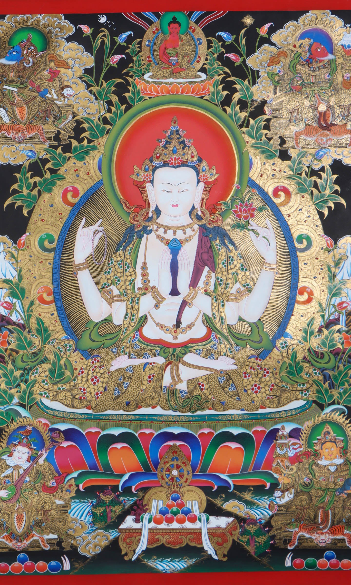 Chengresi  with other bodhisattva deities thangka - Handpainted - Lucky Thanka