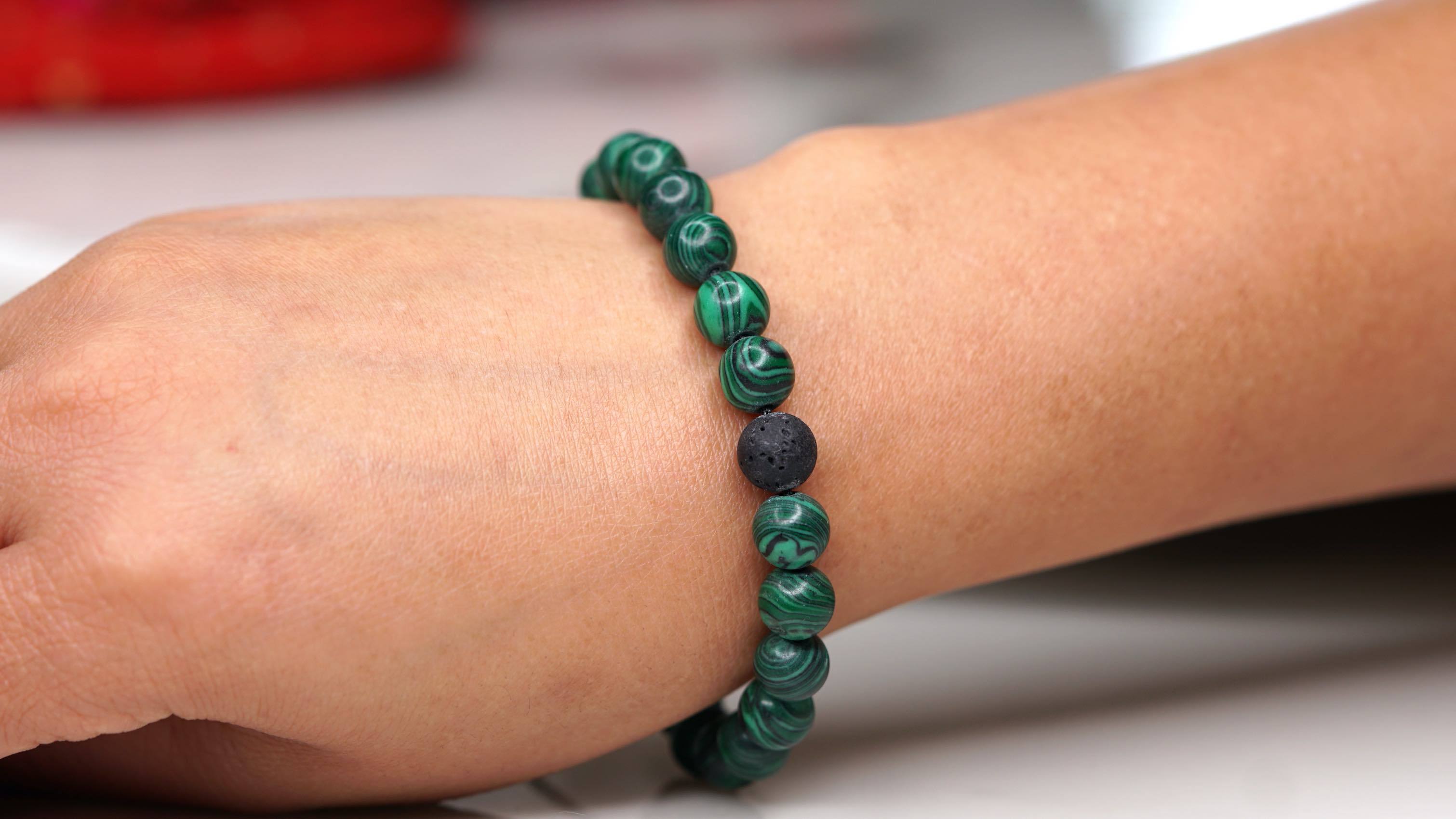 Malachite with Lava Handmade Wrist Bracelet | 100% Natural Stone - Lucky Thanka