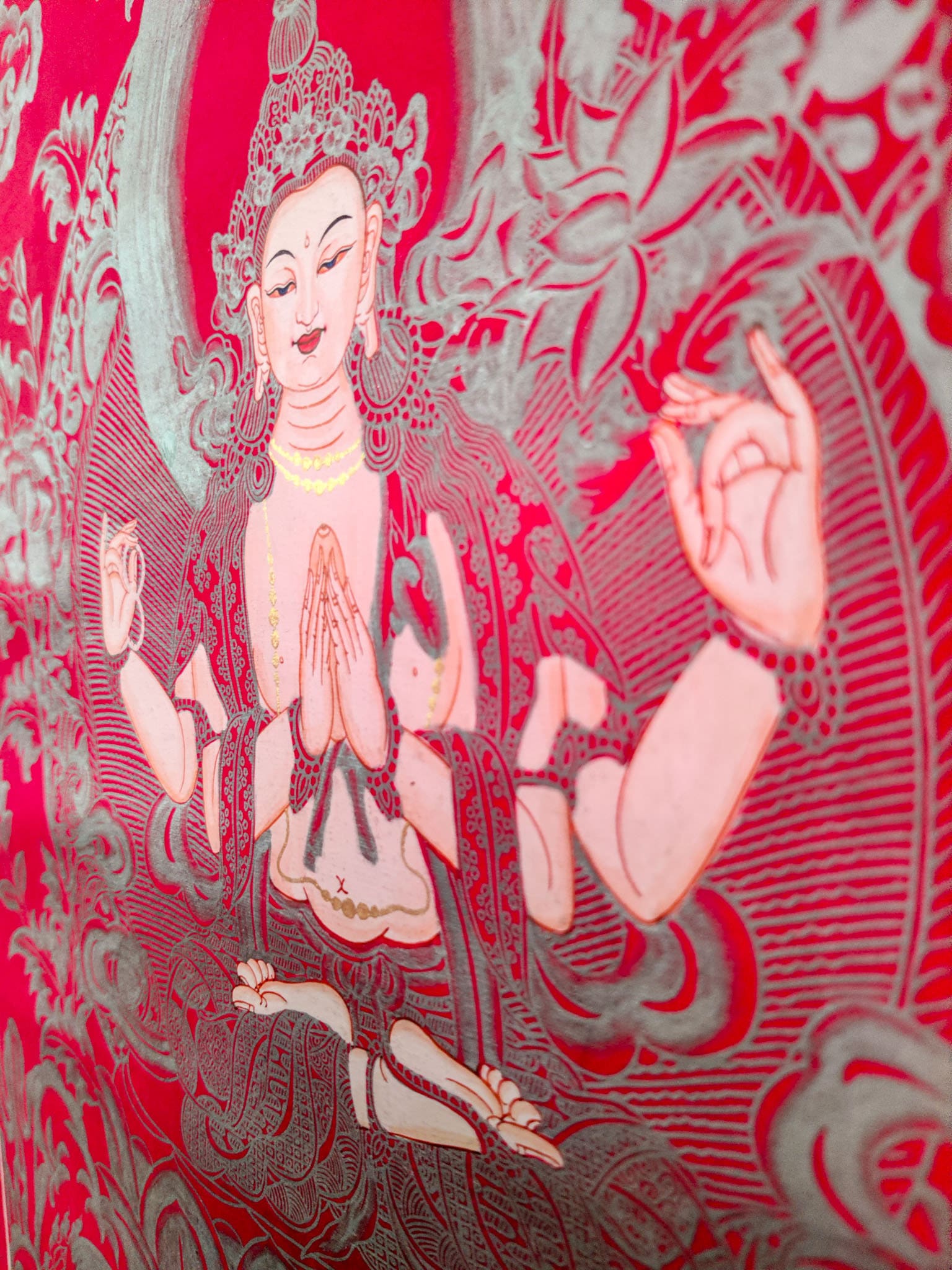 Red & Silver Chenrezig - Lucky Thanka