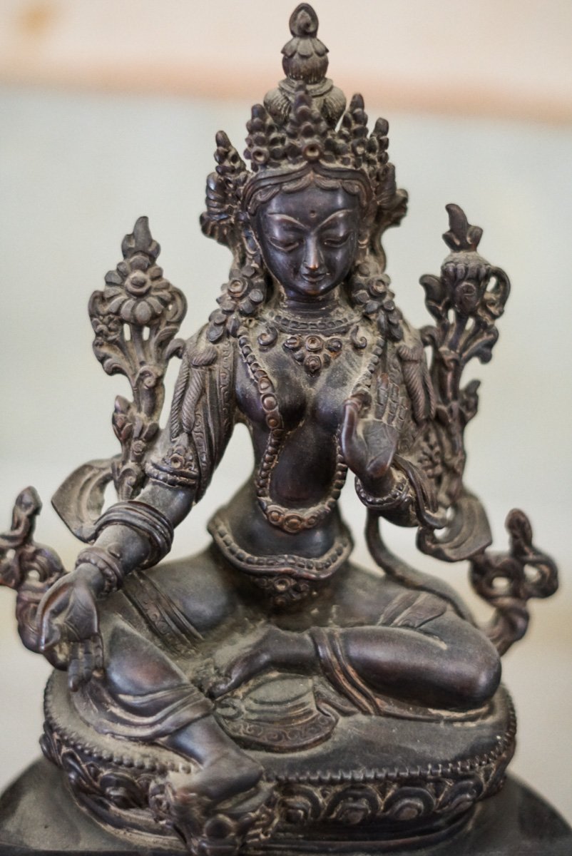 Copper Oxidized Green Tara Statue - Lucky Thanka