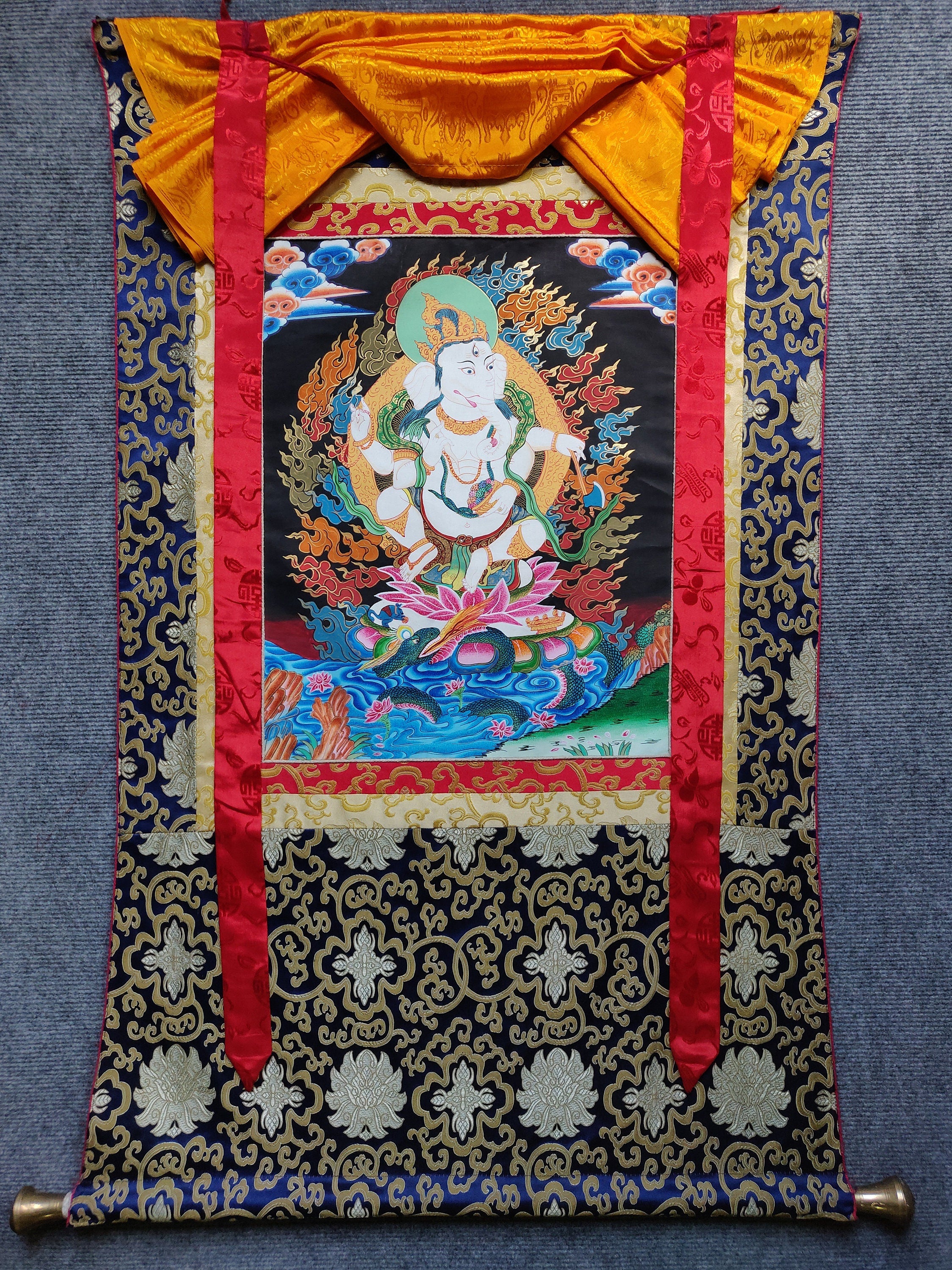 Shri Ganesh art with traditional framing - Lucky Thanka