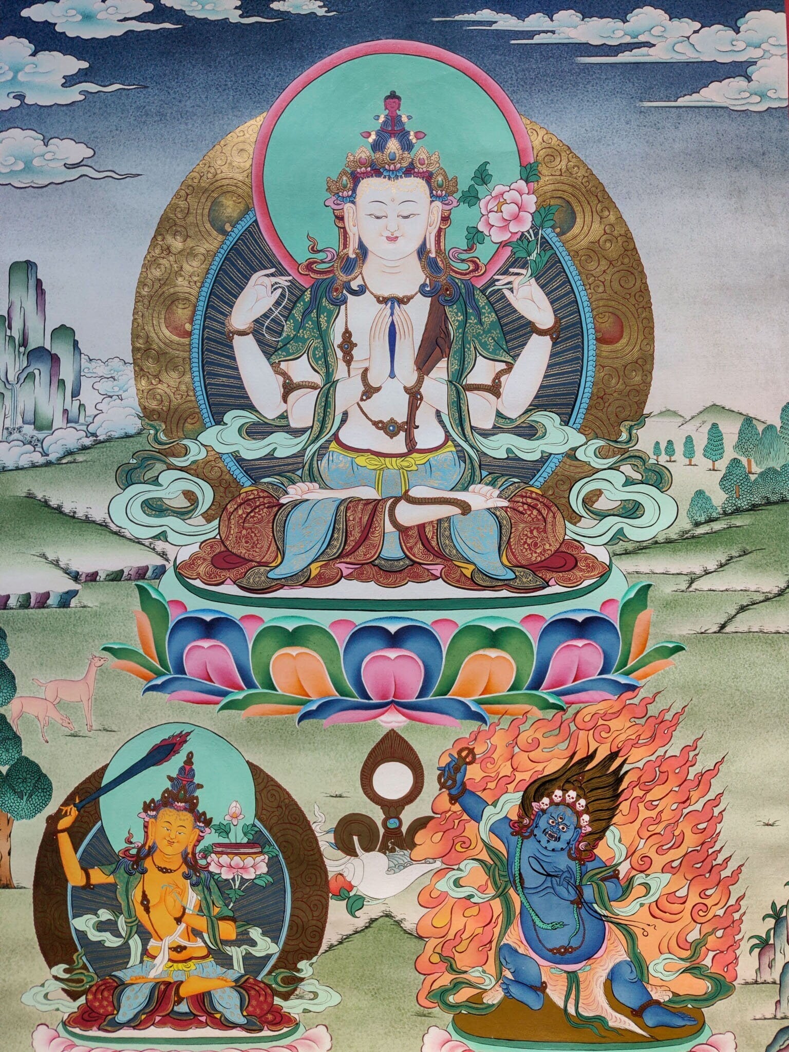 4 arm Avalokiteshvara Paintings - Lucky Thanka