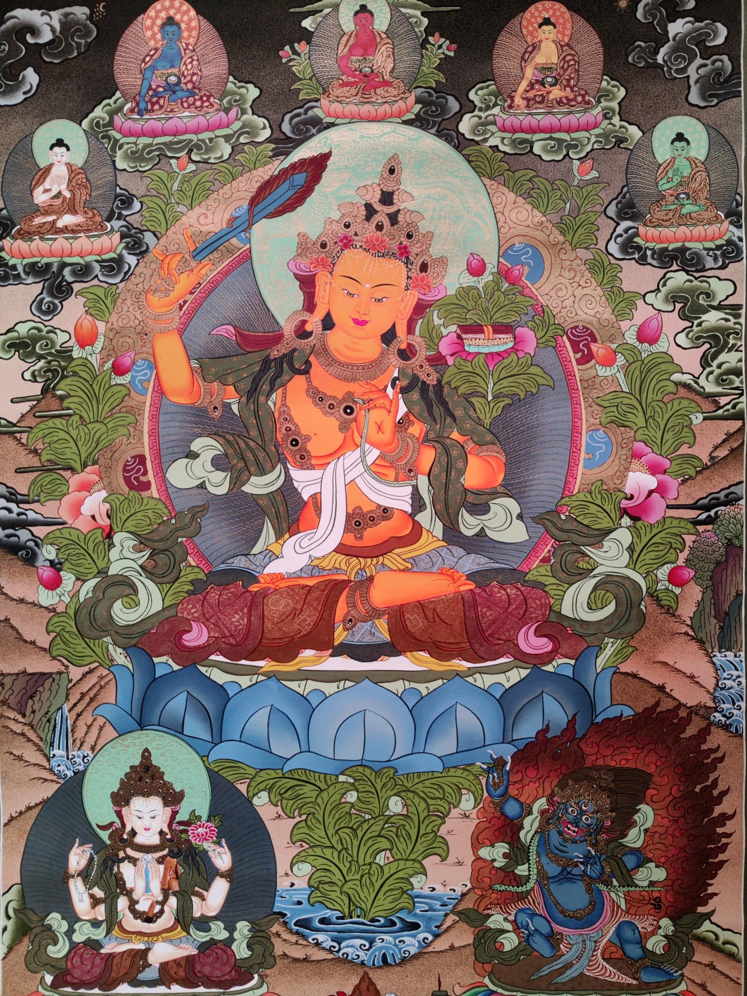 Manjushri Hand Painting - Lucky Thanka