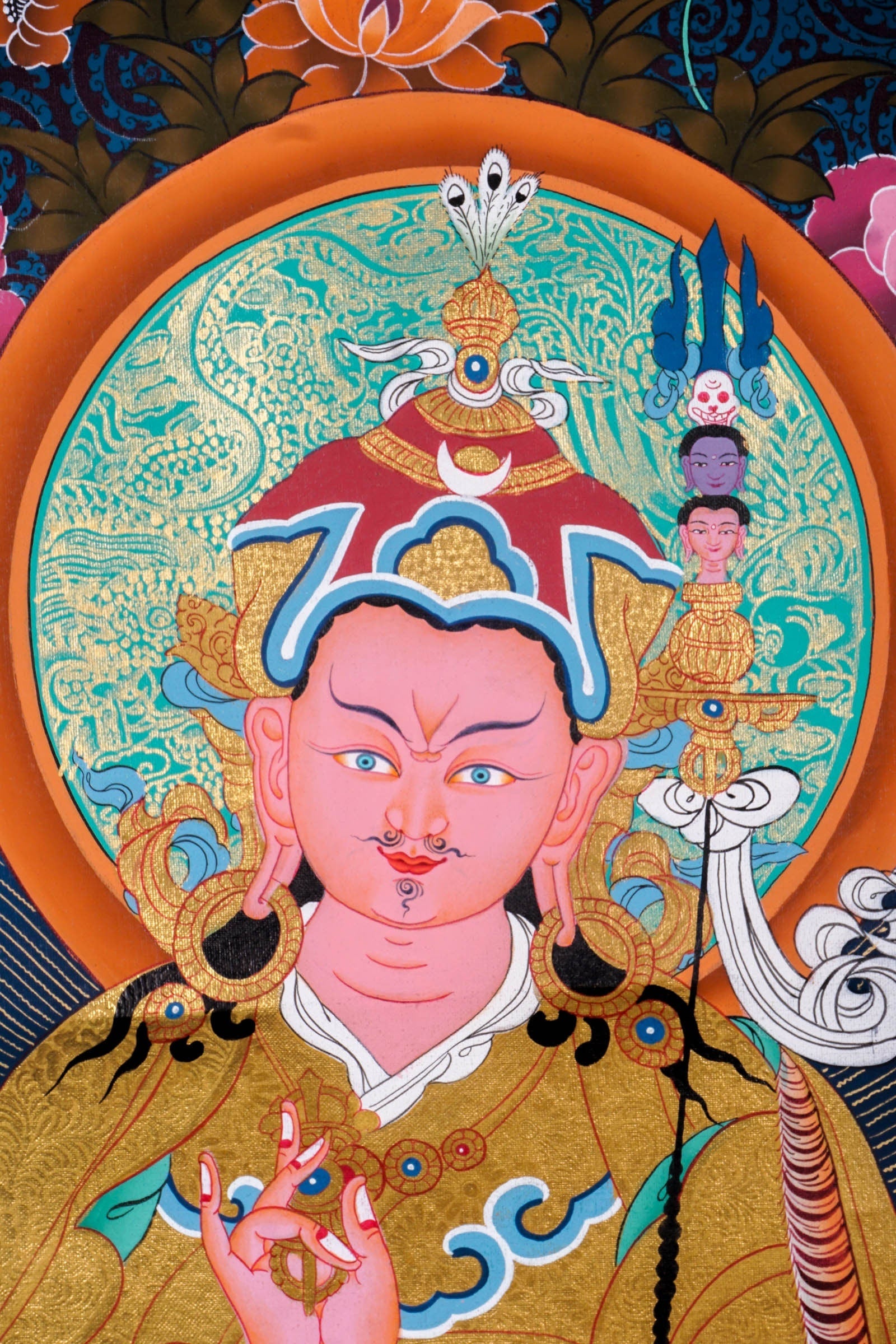 Guru Rinpoche on a lotus flower wall art - Thangka Painting - Lucky Thanka