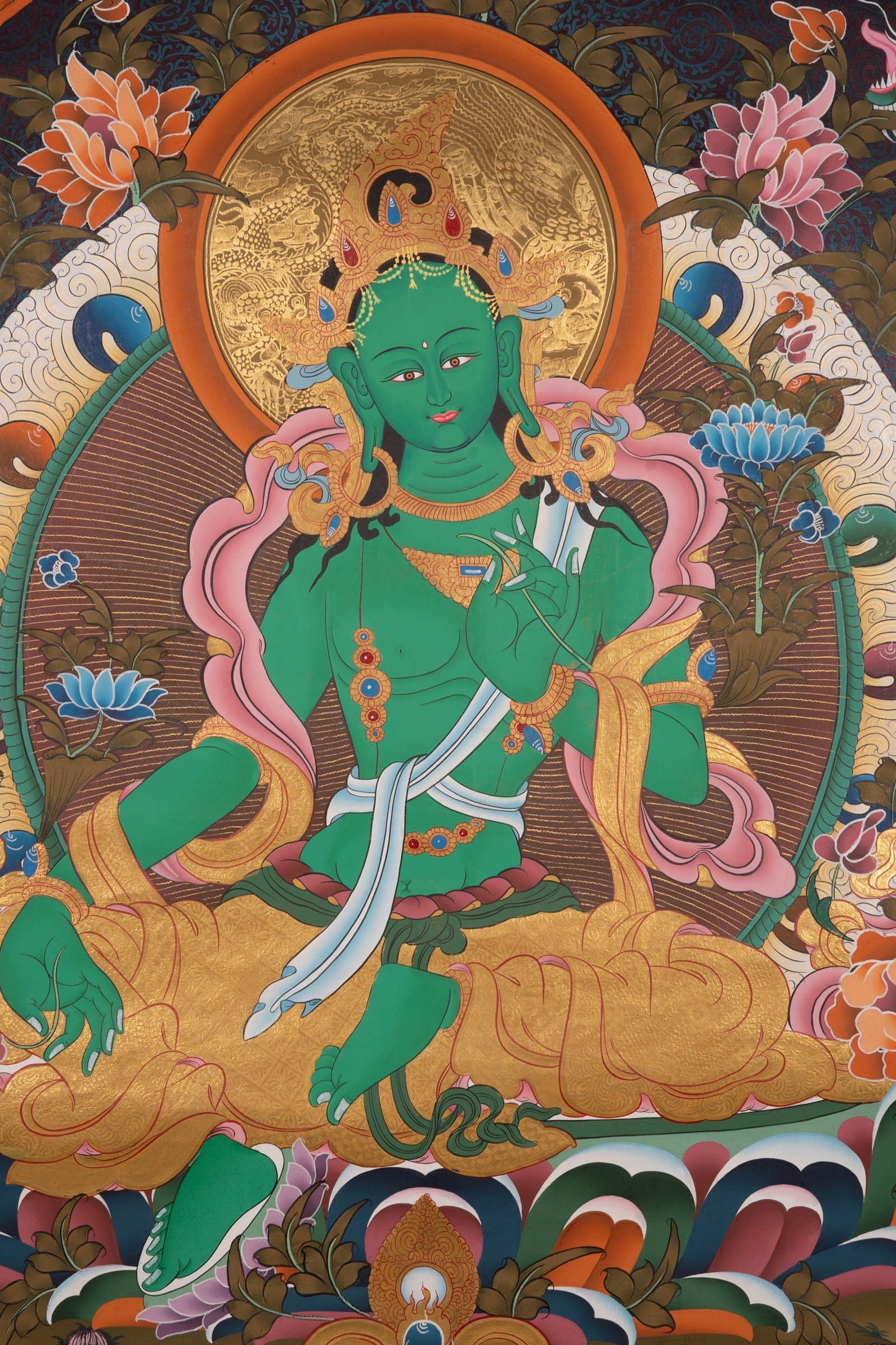 Beautiful Compassionate Green Tara Painting - Lucky Thanka