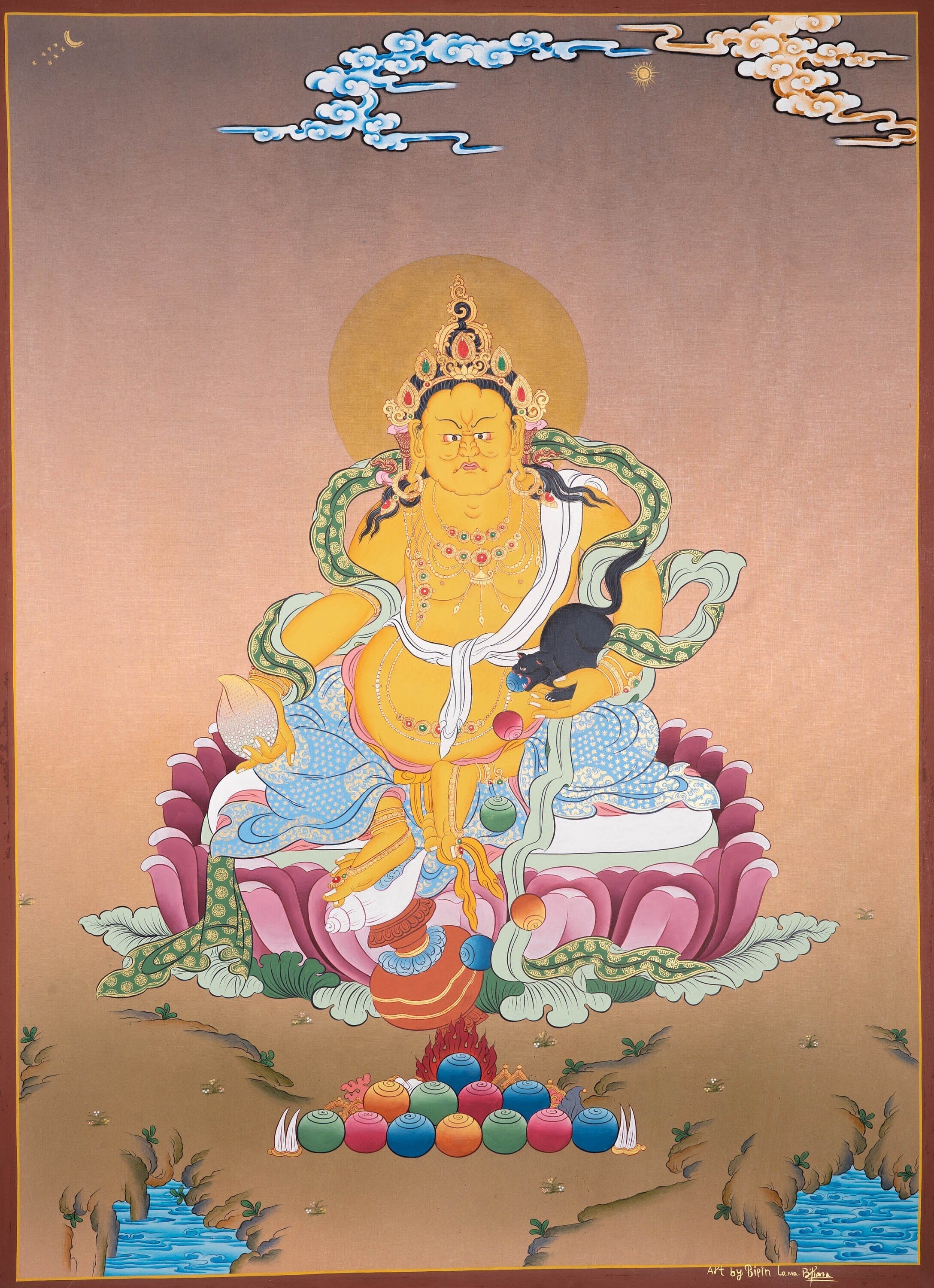 High quality Kuber Thangka on canvas - Lucky Thanka