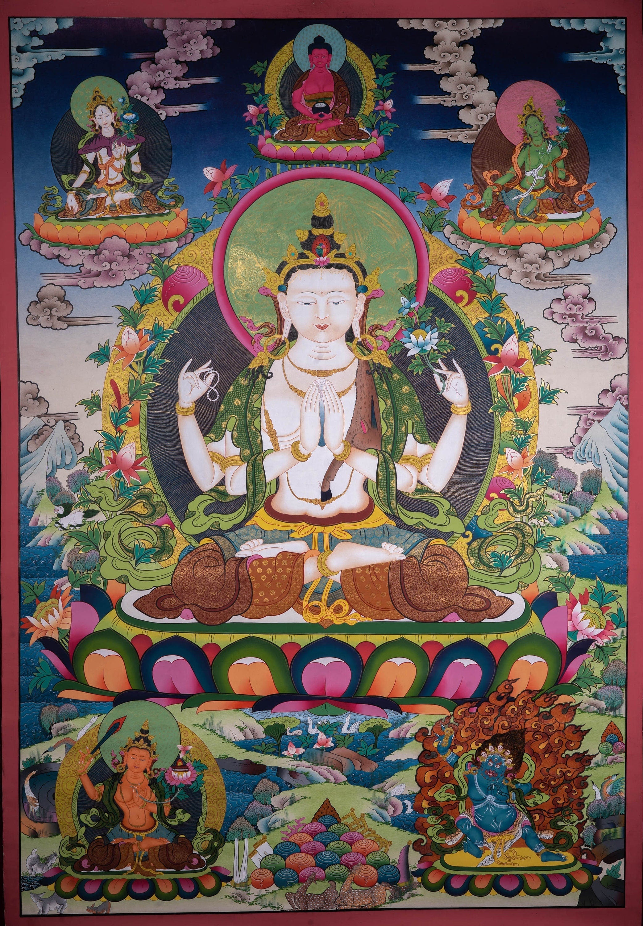Beautiful Chenrezig Thangka Painting - Lucky Thanka