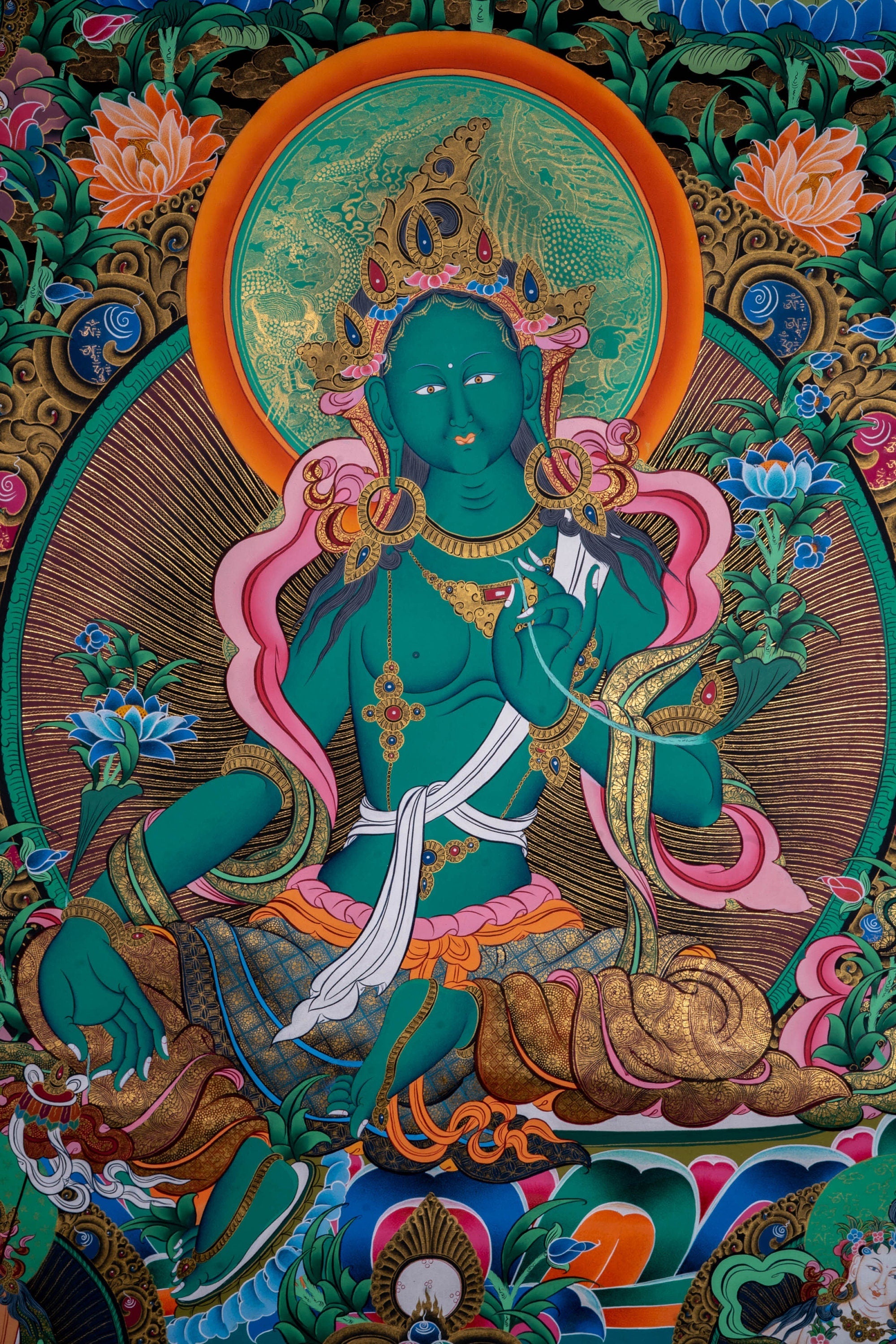 Beautiful Compassionate Green Tara Painting - Lucky Thanka