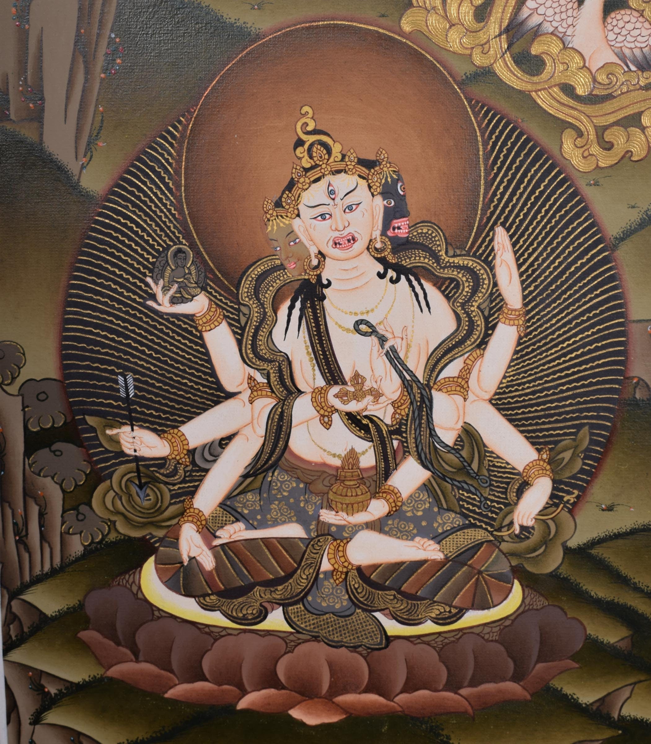 Amitayus Thangka Painting on cotton canvas - Lucky Thanka