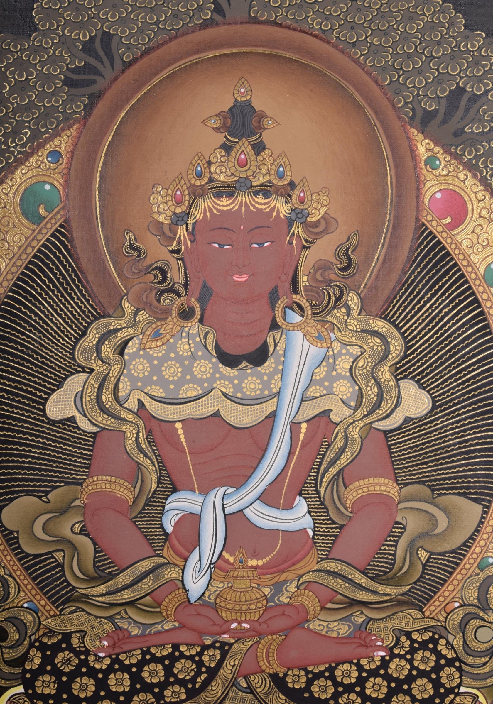 Amitayus Thangka Painting on cotton canvas - Lucky Thanka