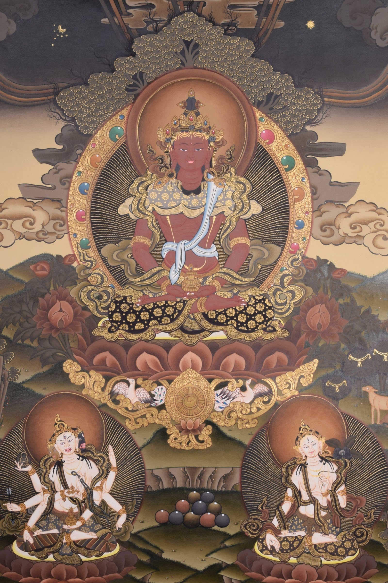 Amitayus Thangka Painting on cotton canvas - Lucky Thanka