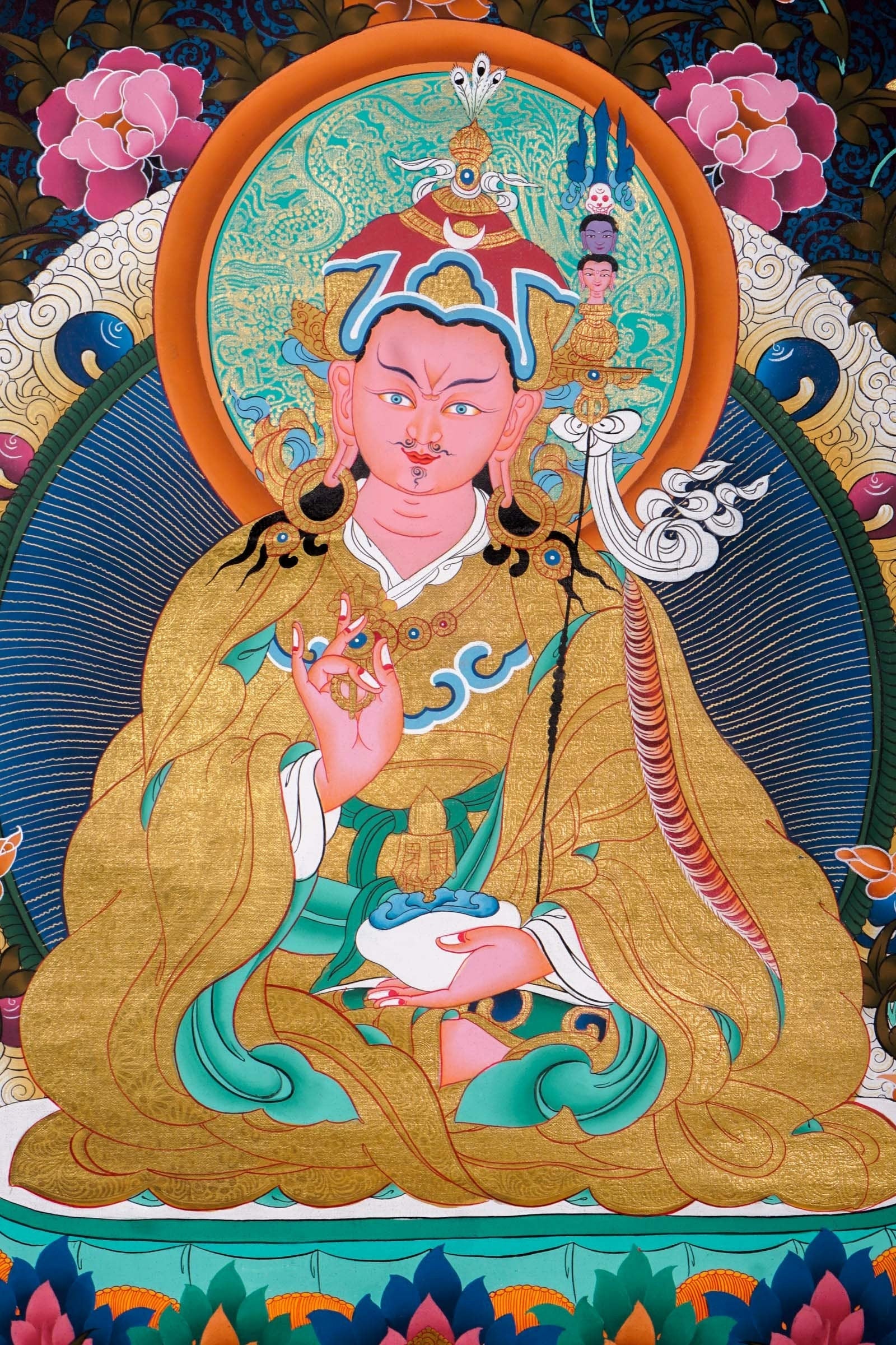 Guru Rinpoche on a lotus flower wall art - Thangka Painting - Lucky Thanka
