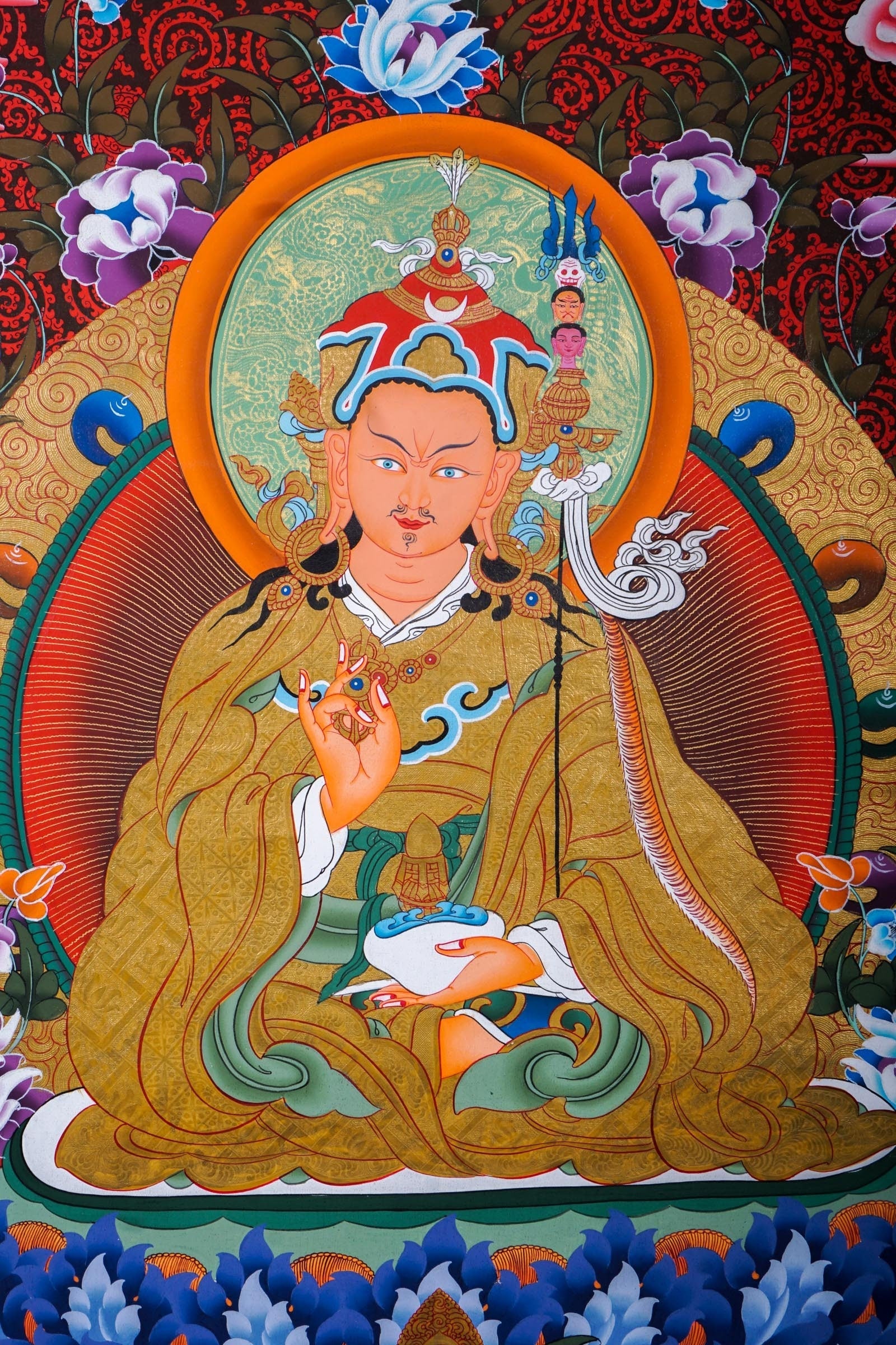 Guru Rinpoche on a lotus flower wall art - Thangka Painting - Lucky Thanka