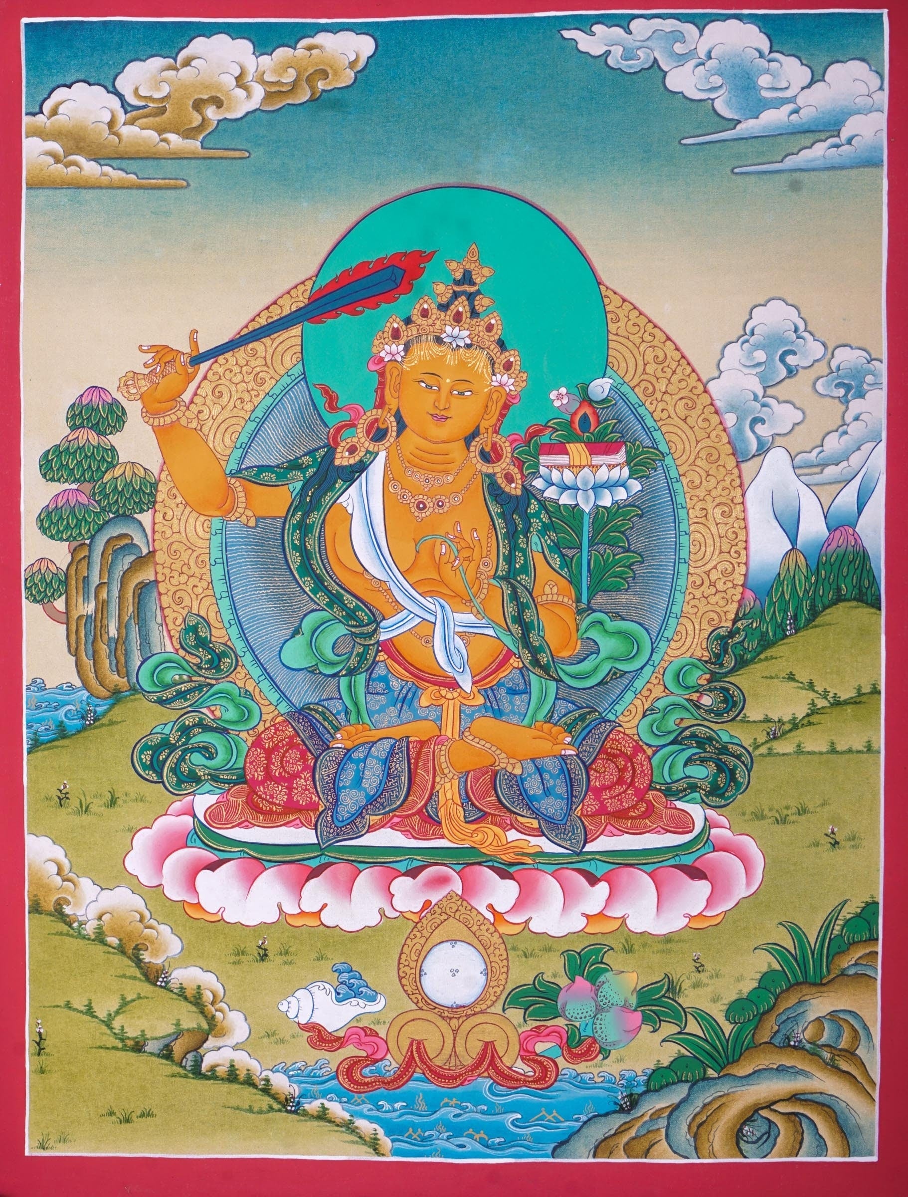 Genuine Hand Art of Manjushri from Nepal - Lucky Thanka