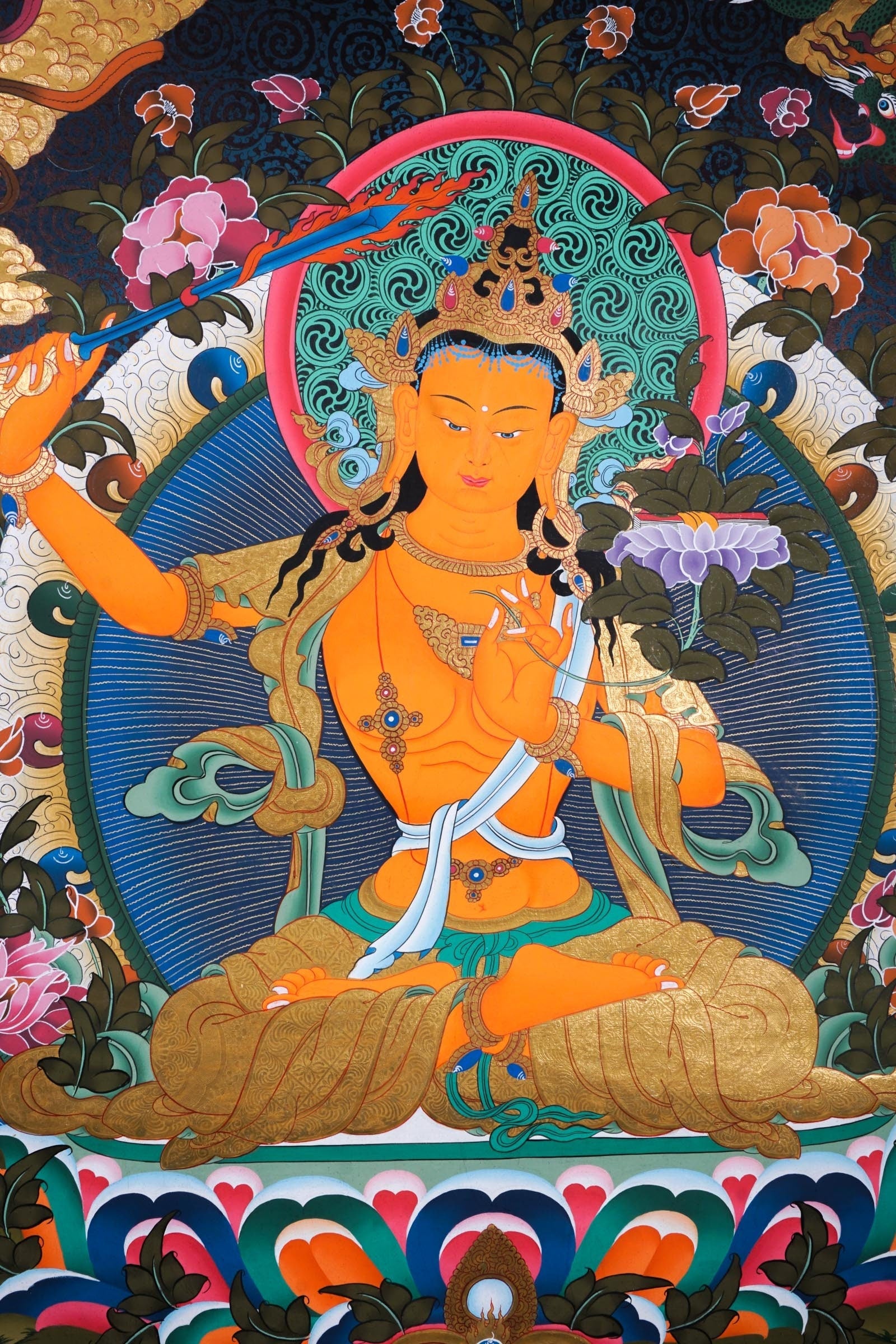 Sword of Wisdom - Manjushri Thangka Painting - Lucky Thanka